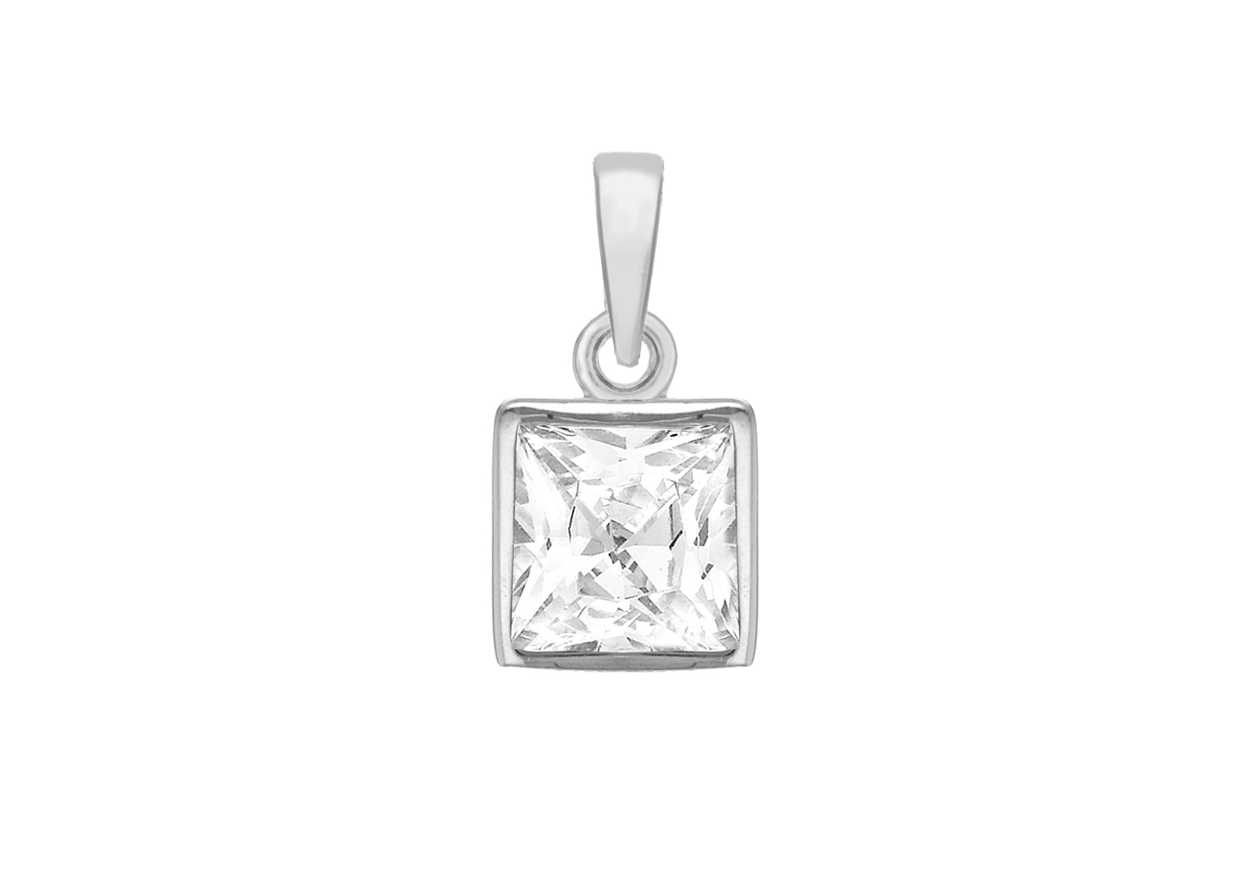 Sterling Silver 6.5mm Zirconia Square Pendant