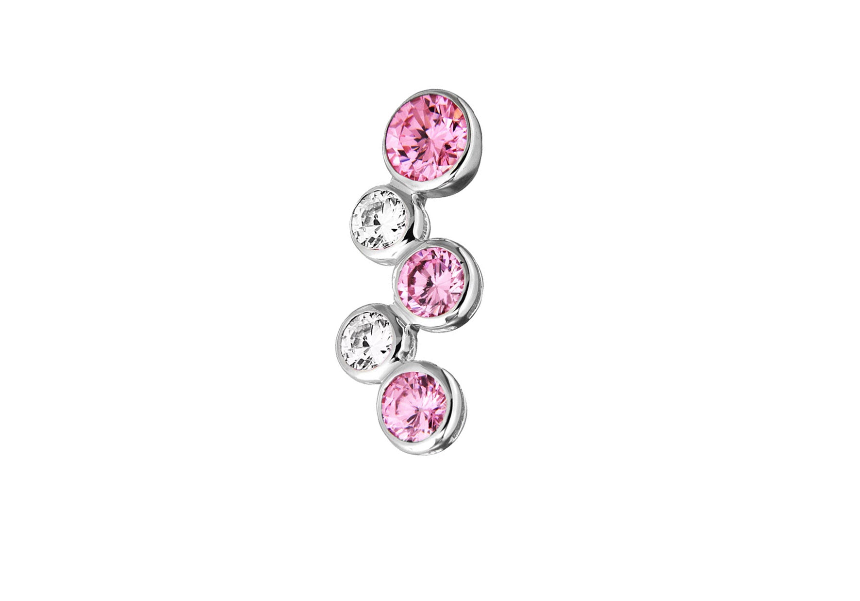 Sterling Silver Pink and White Zirconia 10mm x 24.8mm Circles Pendant