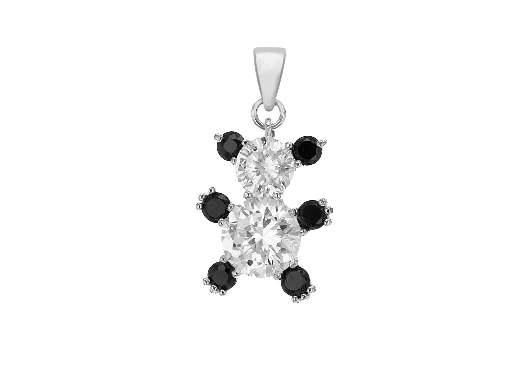 Sterling Silver Black and White Zirconia 13.9mm x 25.8mm Teddy Bear Pendant