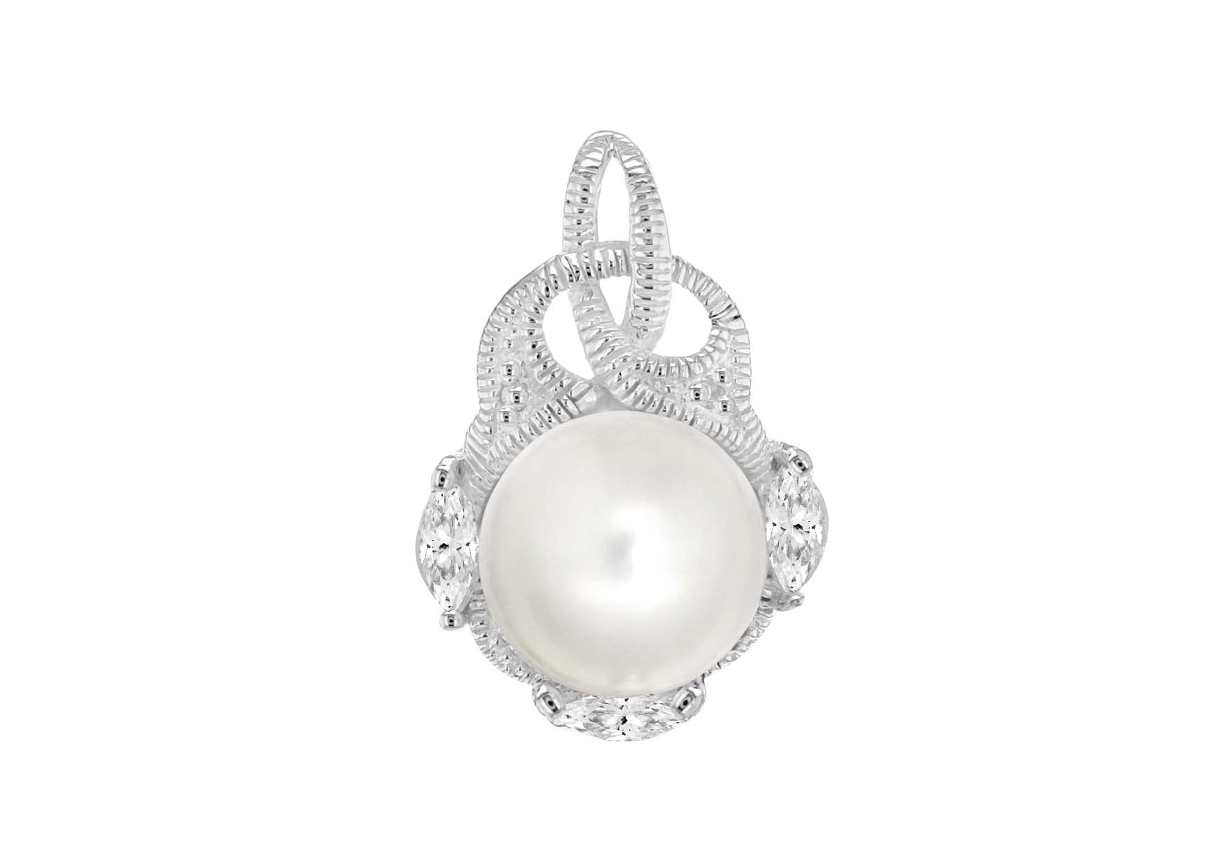 Sterling Silver Zirconia Stone & Pearl Set Pendant