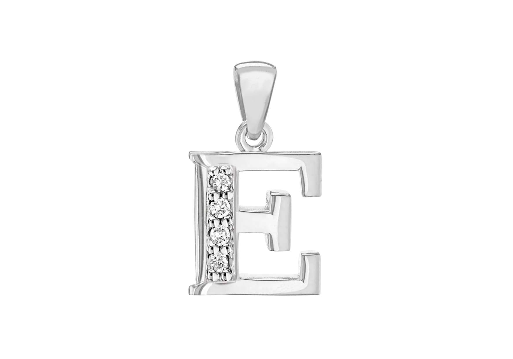 Sterling Silver Zirconia 9.4mm x 18.3mm 'E' Initial Pendant