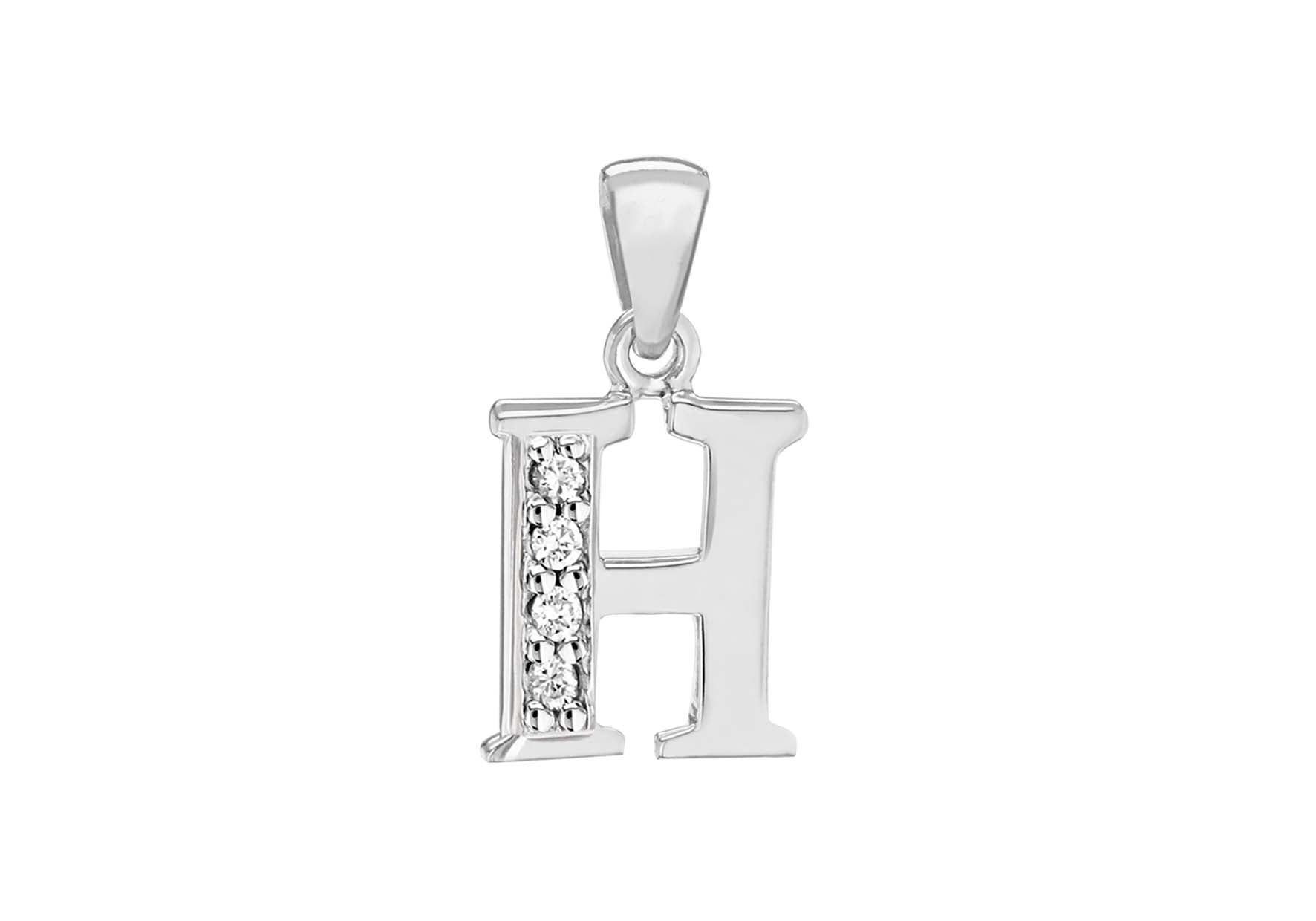 Sterling Silver Zirconia 9.7mm x 17.6mm 'H' Initial Pendant