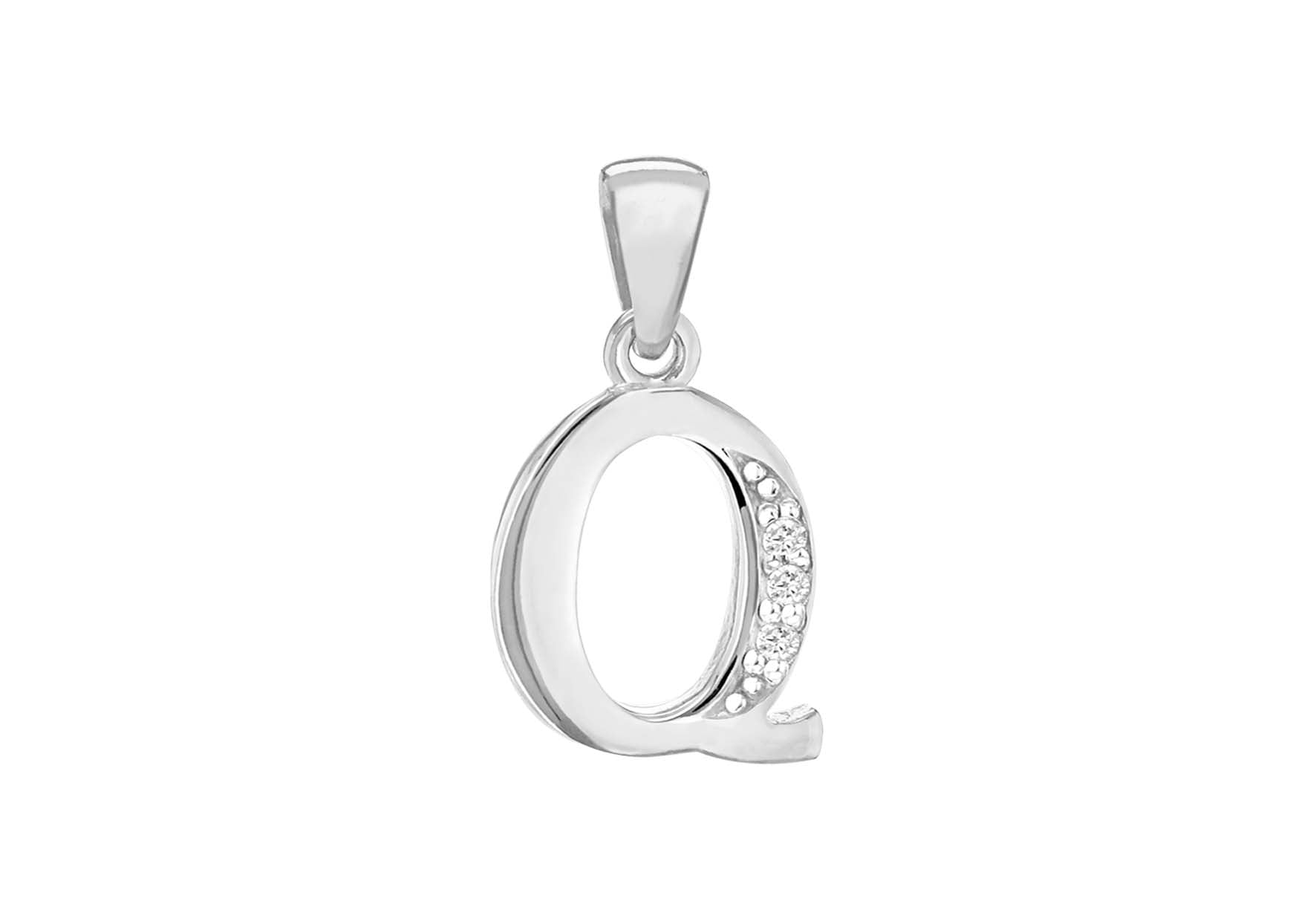 Sterling Silver Zirconia 10.3mm x 20mm 'Q' Initial Pendant