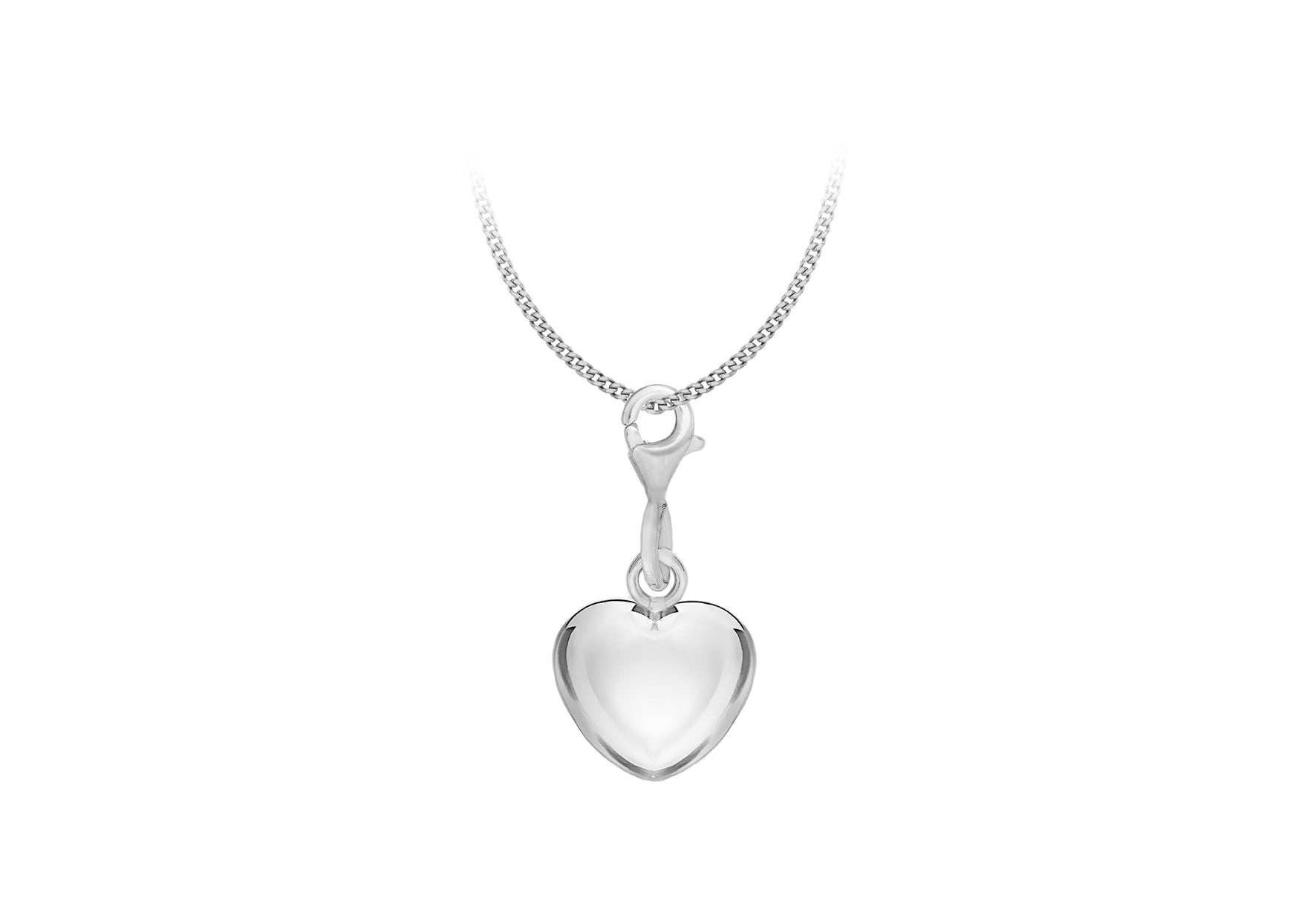 Sterling Silver Rhodium Plated Puffed Heart Lobster Clasp Pendant