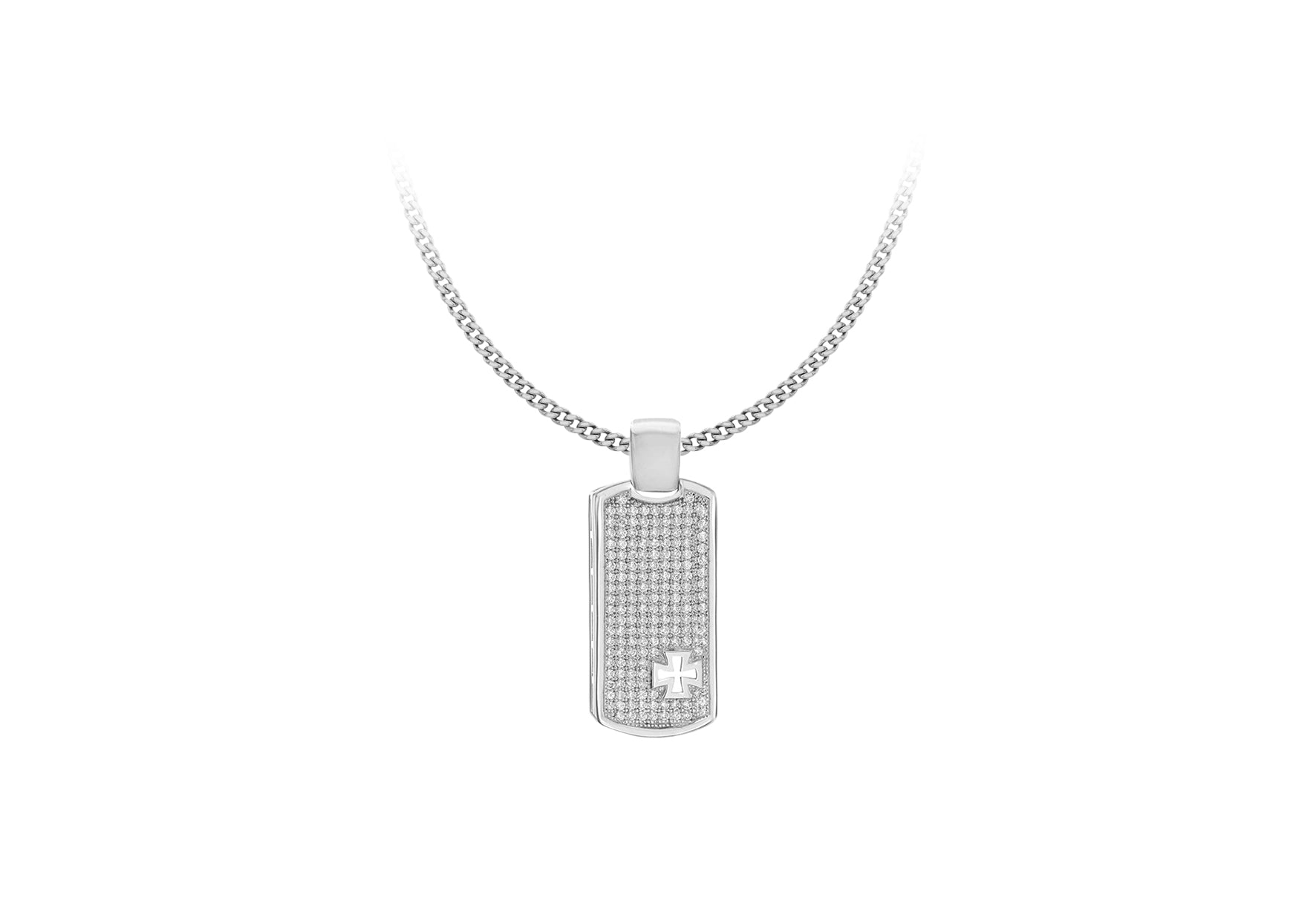 SILVER WHITE Zirconia RET TAG Pendant