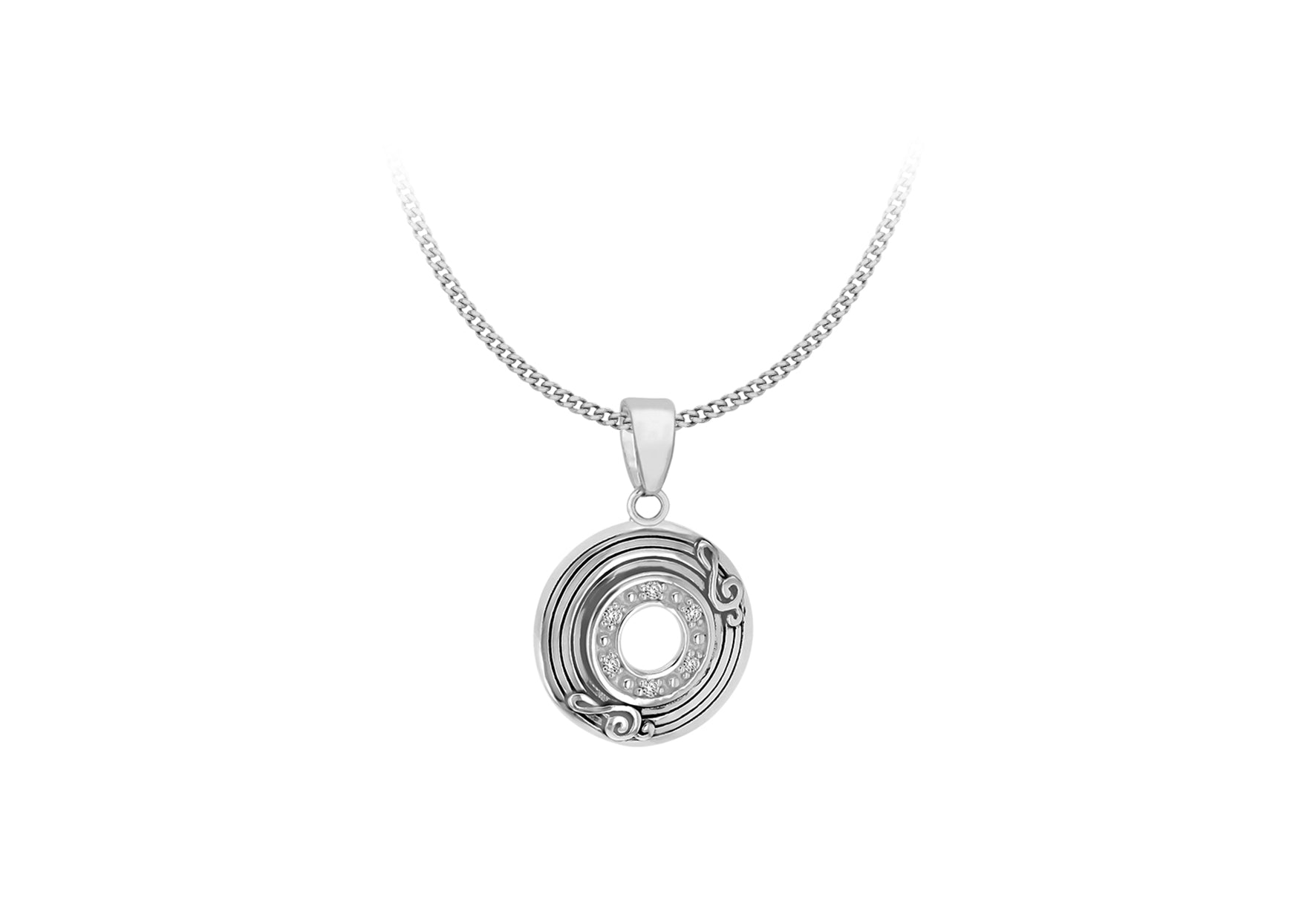 Sterling Silver Zirconia 17.4mm Oxidised Reord Pendant