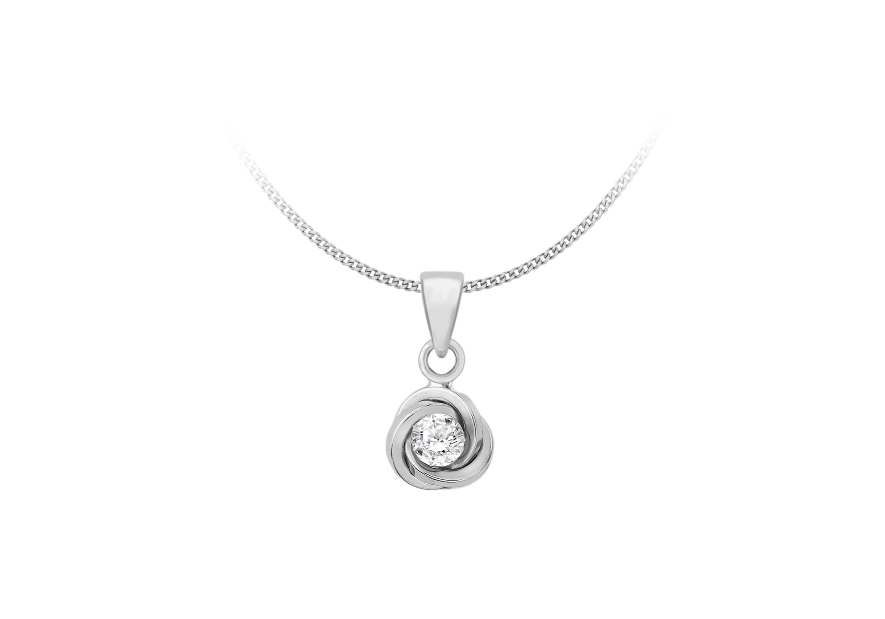 Sterling Silver Zirconia 8mm x 6mm Knot Pendant