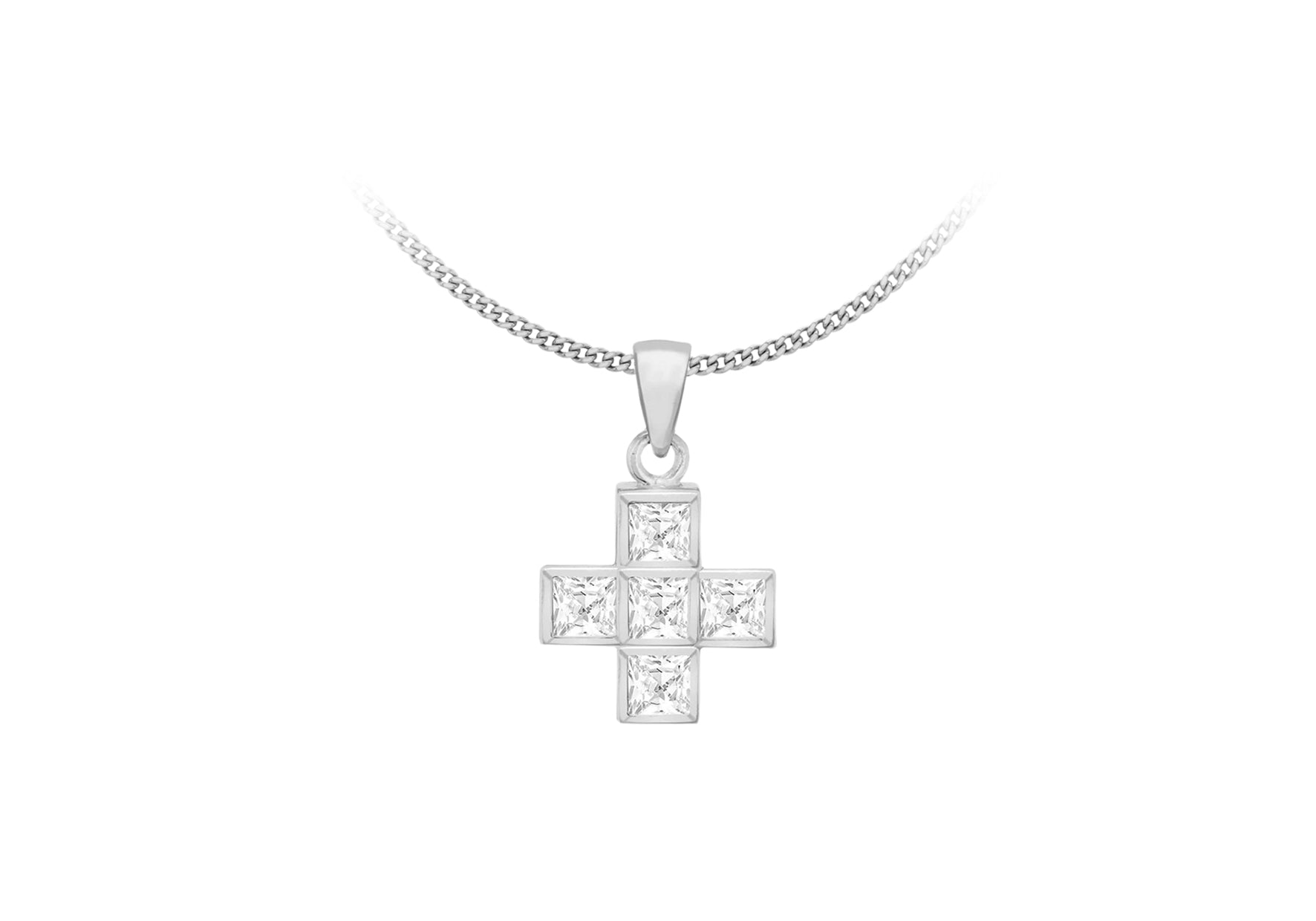 Sterling Silver Sqaure Zirconia  Cross Pendant