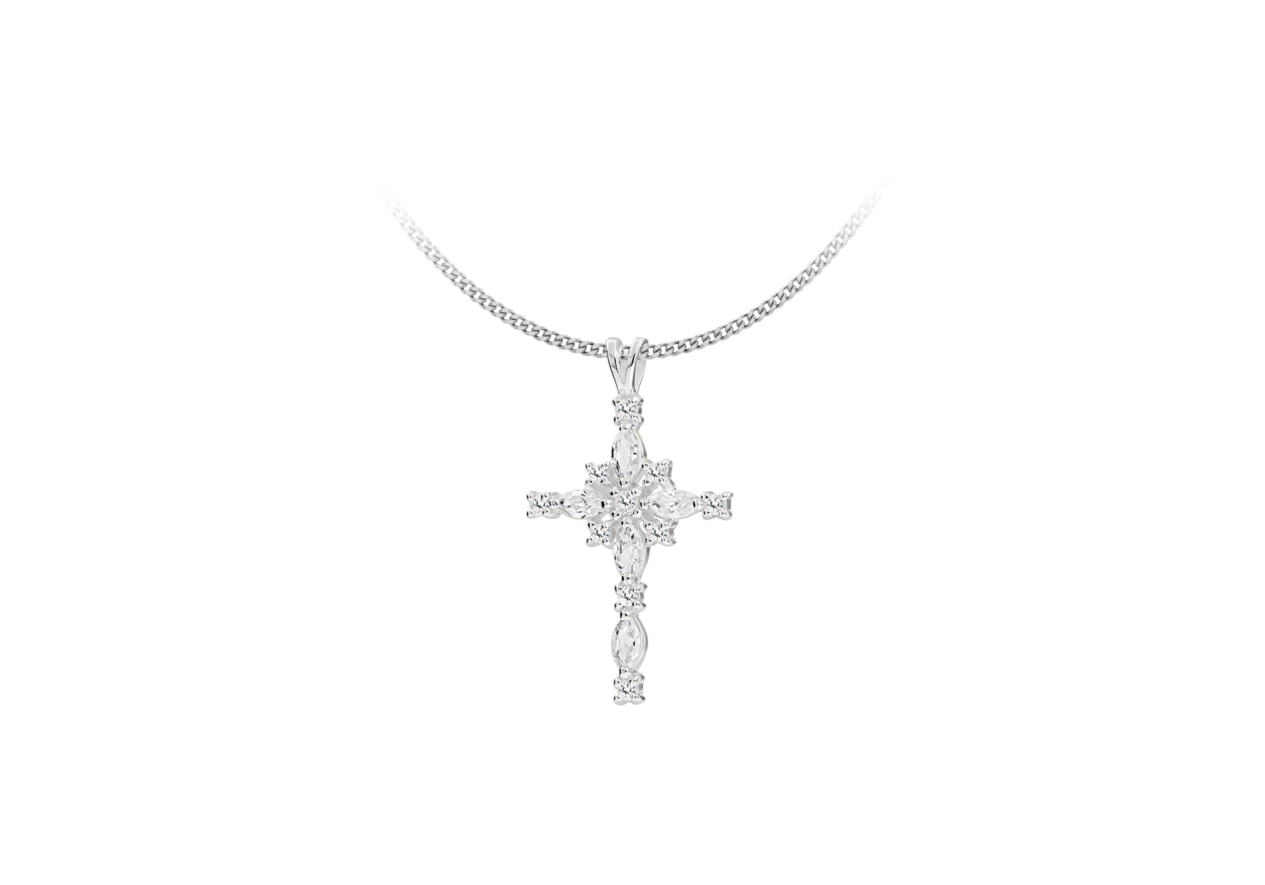 Sterling Silver Zirconia Ornate Cross Pendant