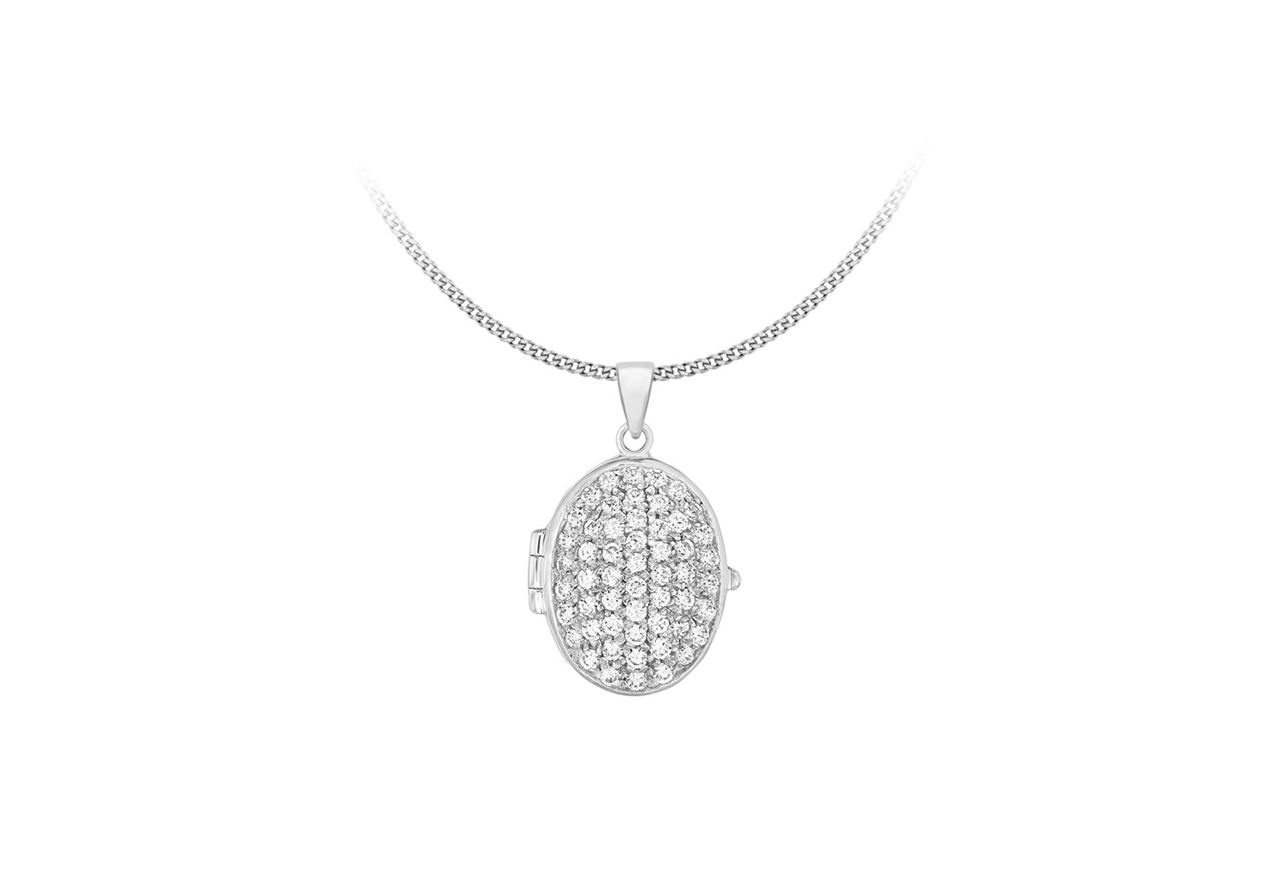 Sterling Silver Zirconia Pave Set 18mm x 38mm Oval Locket