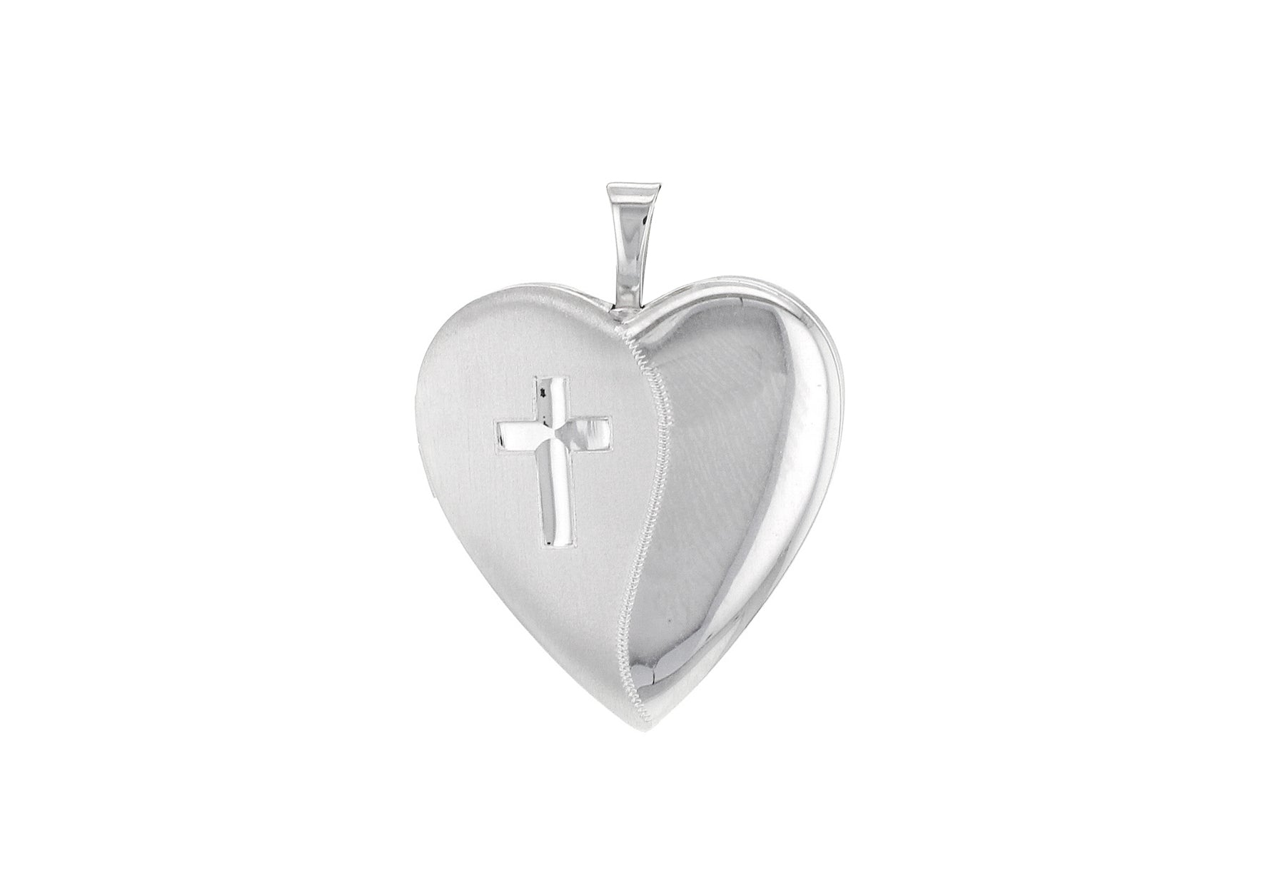 Sterling Silver Etched Cross Satin Polished Oval Locket