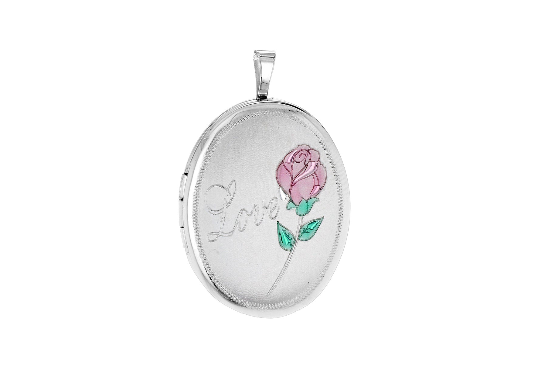 Sterling Silver Etched 'Love' and Rose Oval Locket