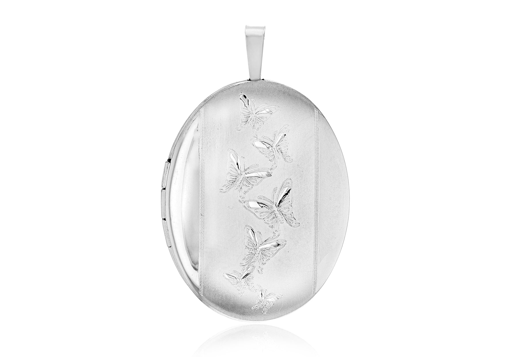 Sterling Silver Etched Butterfly Detail Oval Locket