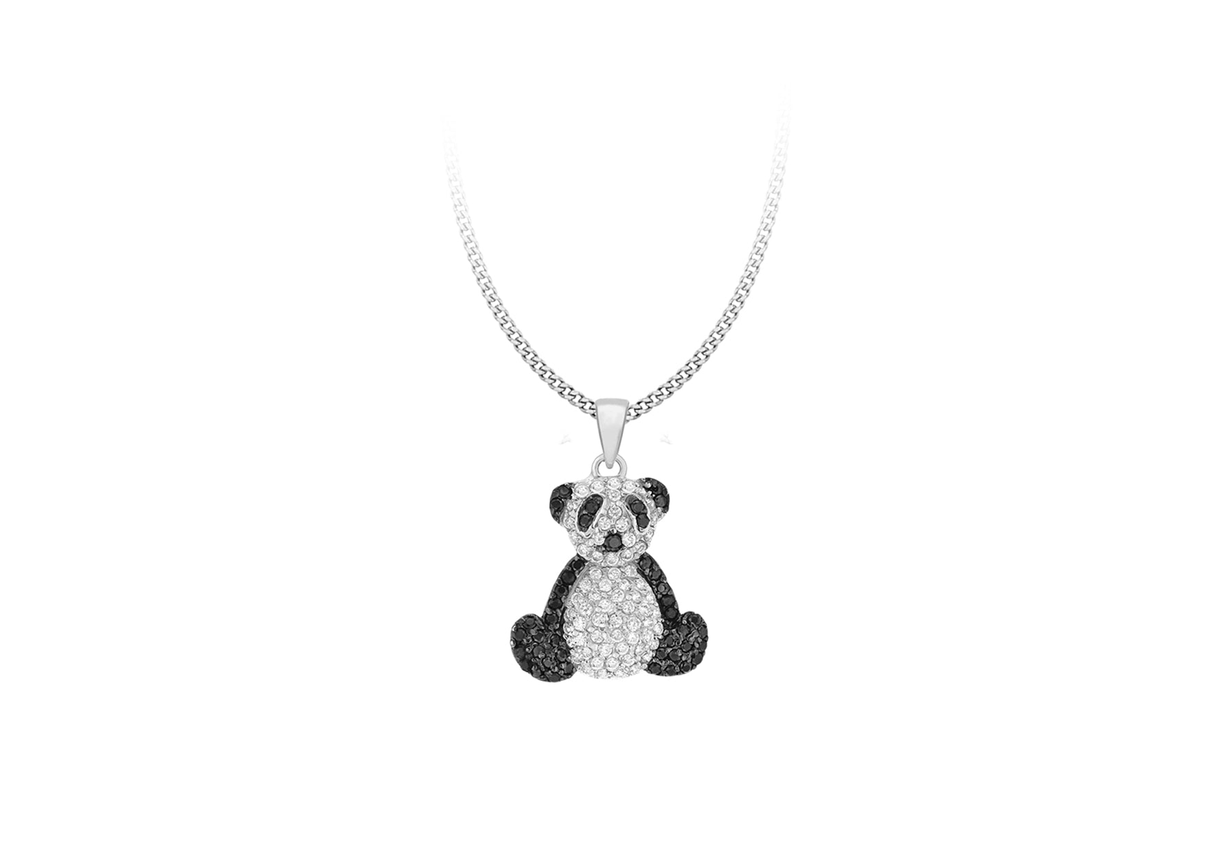 Sterling Silver Black & White Zirconia Stone Set Panda Pendant