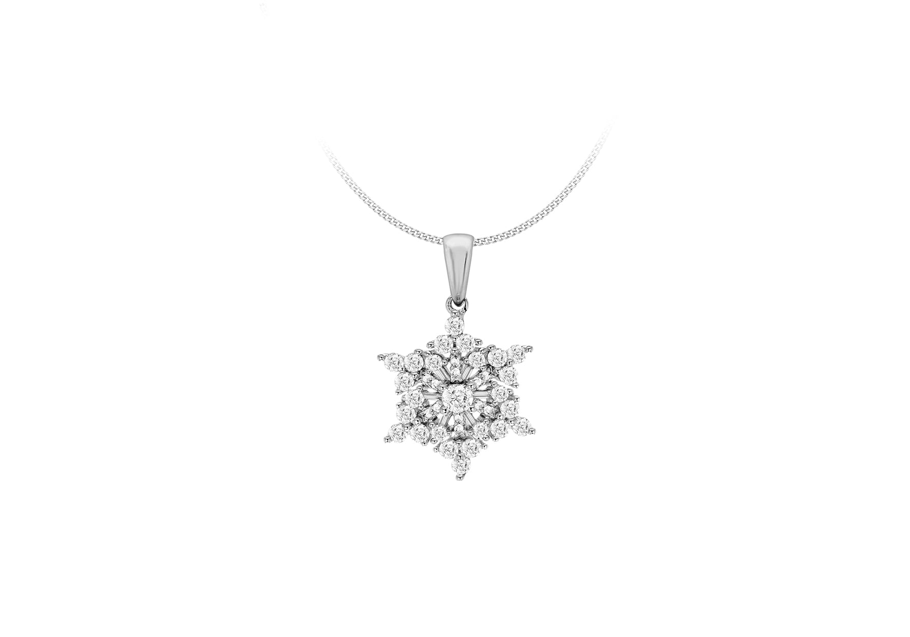 Sterling Silver Rhodium Plated Zirconia  16.4mm x 23.3mm Snowflake Pendant