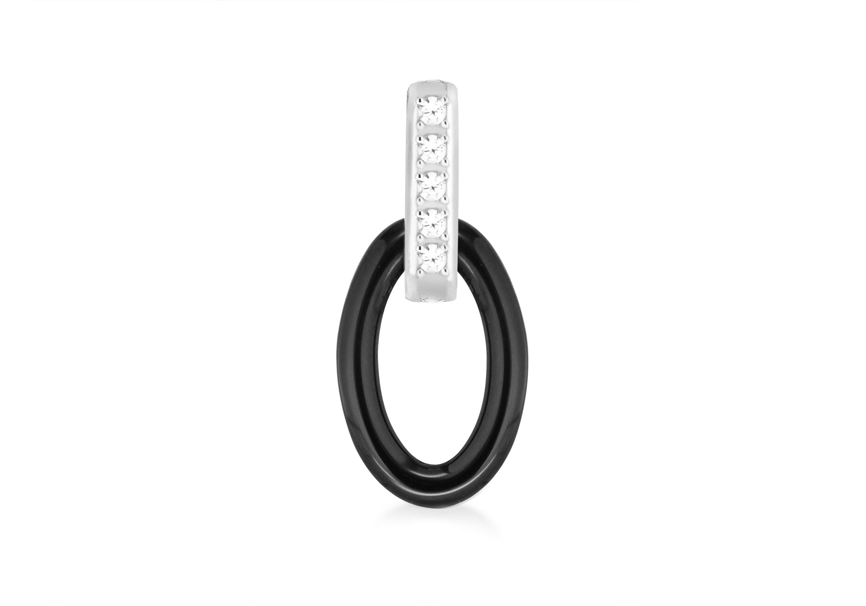 Sterling Silver Rhodium Plated Oval Black Ceramic Zirconia Pendant
