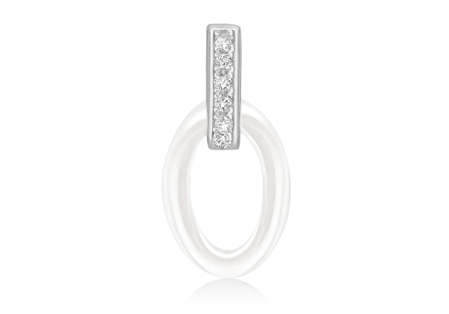 Sterling Silver Rhodium Plated Oval White Ceramic Zirconia Set Pendant