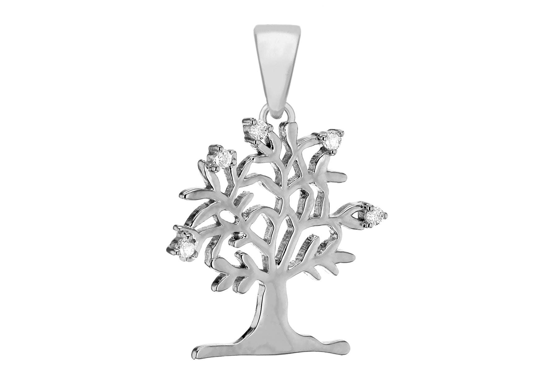 Sterling Silver Rhodium Plated Zirconia 'Tree of Life' Pendant