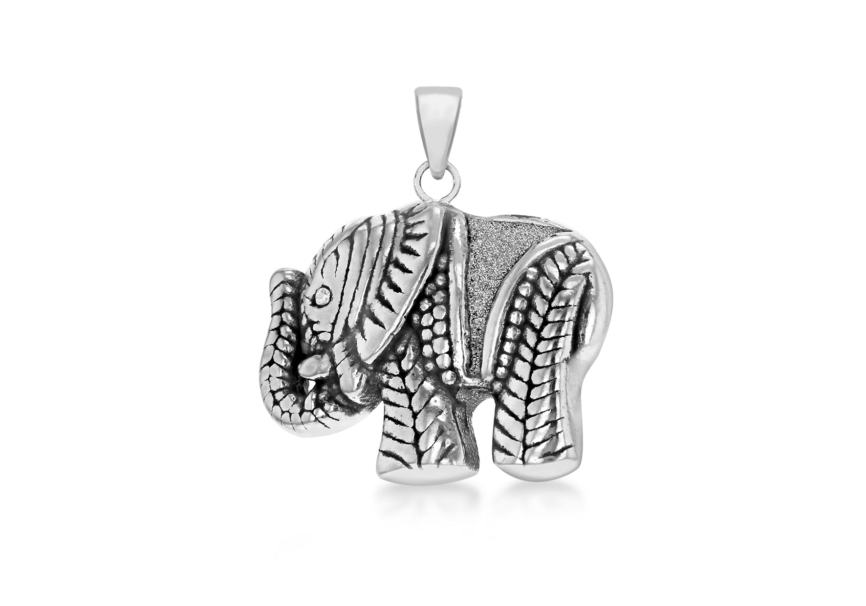Sterling Silver Oxidised Zirconia 23mm x 25.5mm Antique-Style Patterned Elephant Pendant