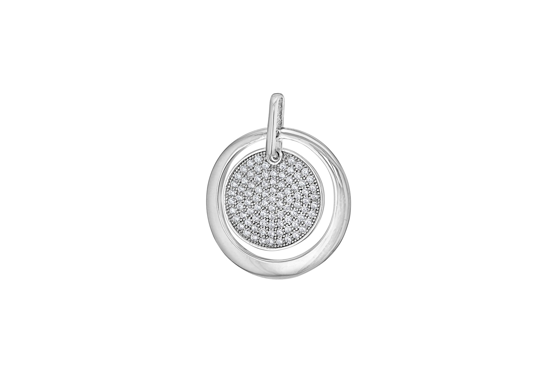 Sterling Silver Rhodium Plated Zirconia 19.7mm x 24mm Disc & Circle Pendant