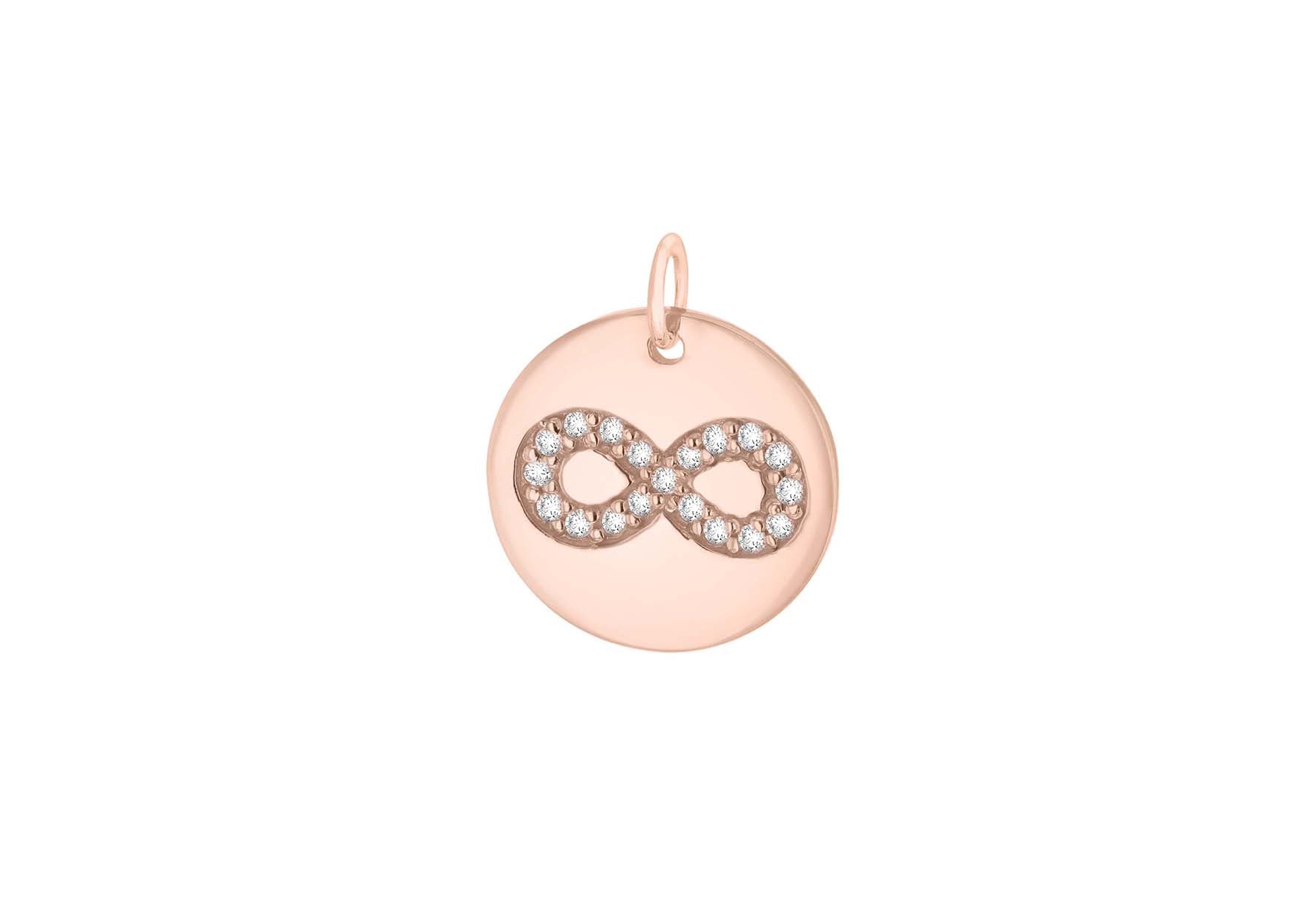 Sterling Silver Rose Gold Plated Zirconia 15.4mm x 18mm Infinity Disc Pendant