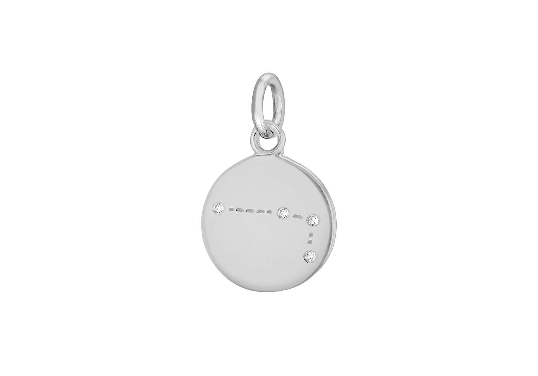 Sterling Silver Zirconia 12mm x 18.5mm Aries Constellation Disc Pendant