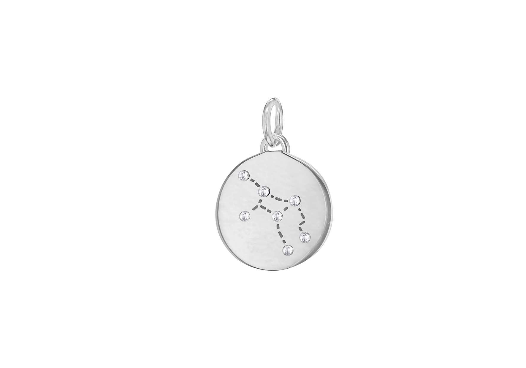 Sterling Silver Zirconia 12mm x 18.5mm Virgo Constellation Disc Pendant