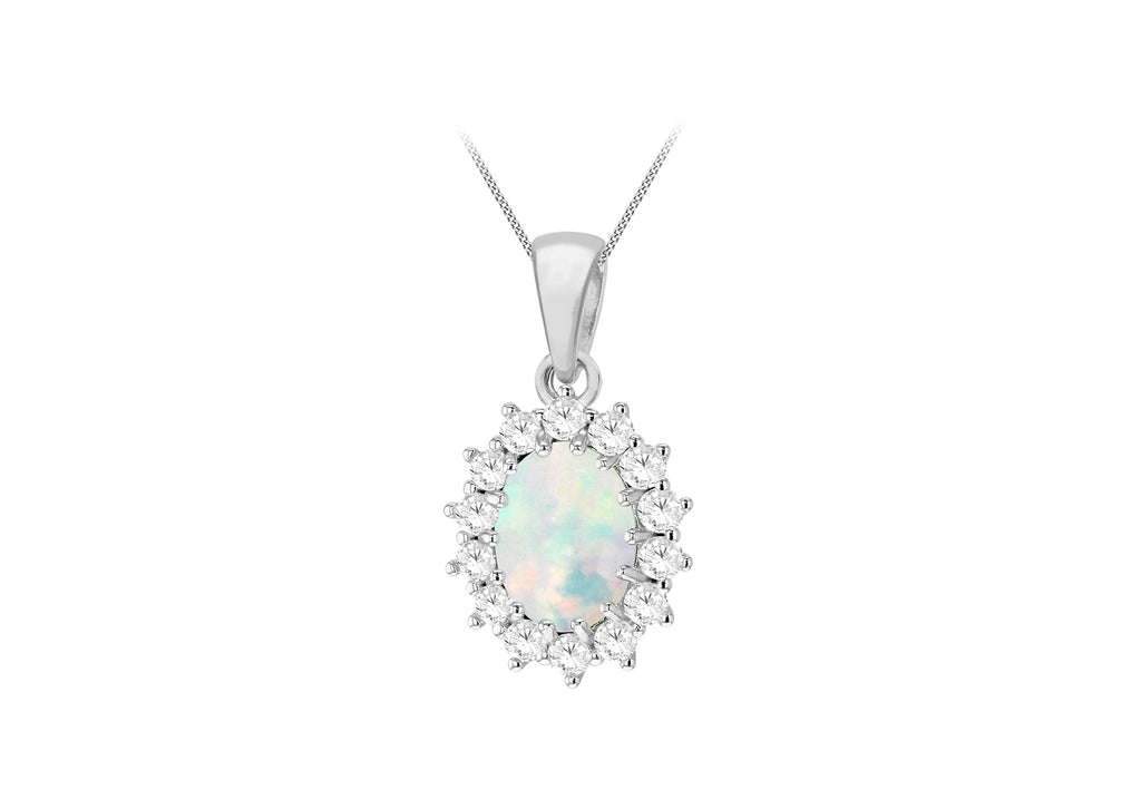 Opal & White Zirconia Sterling Silver Flower Cluster Pendant