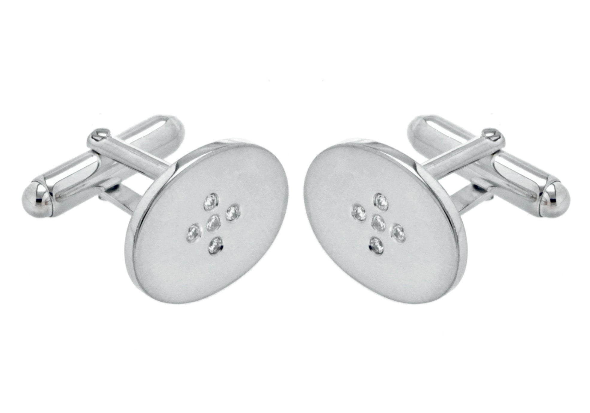 SILVER WHITE Zirconia  OVAL Cufflinks