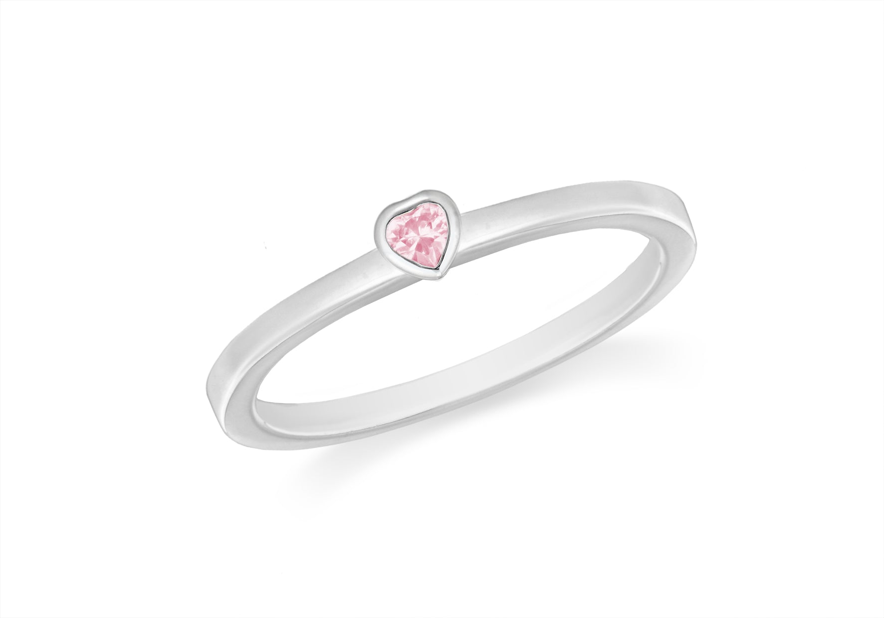 Sterling Silver Pink Zirconia Heart Stacking Ring