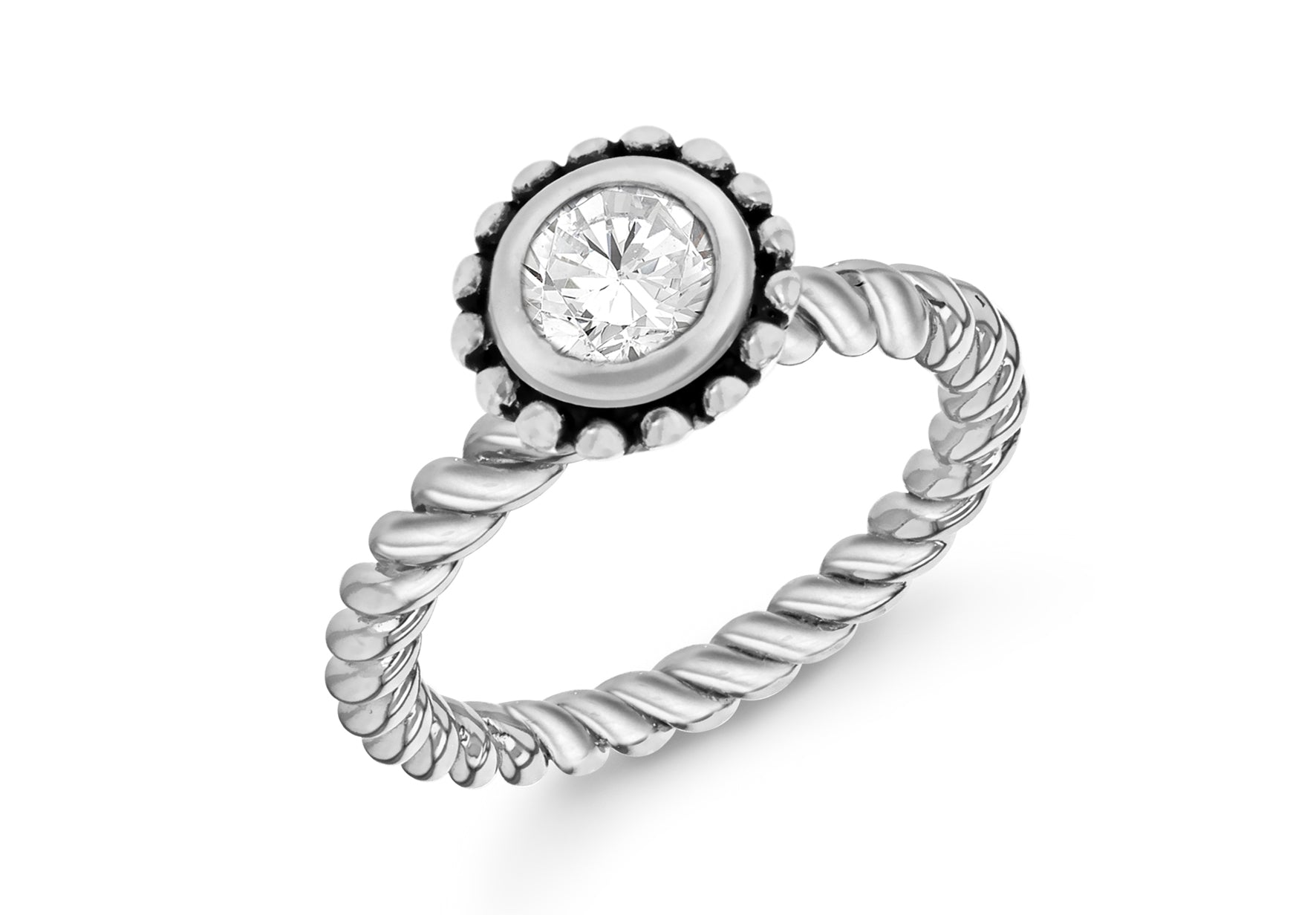 Sterling Silver Rhodium Plated Round White Zirconia Stacking Ring