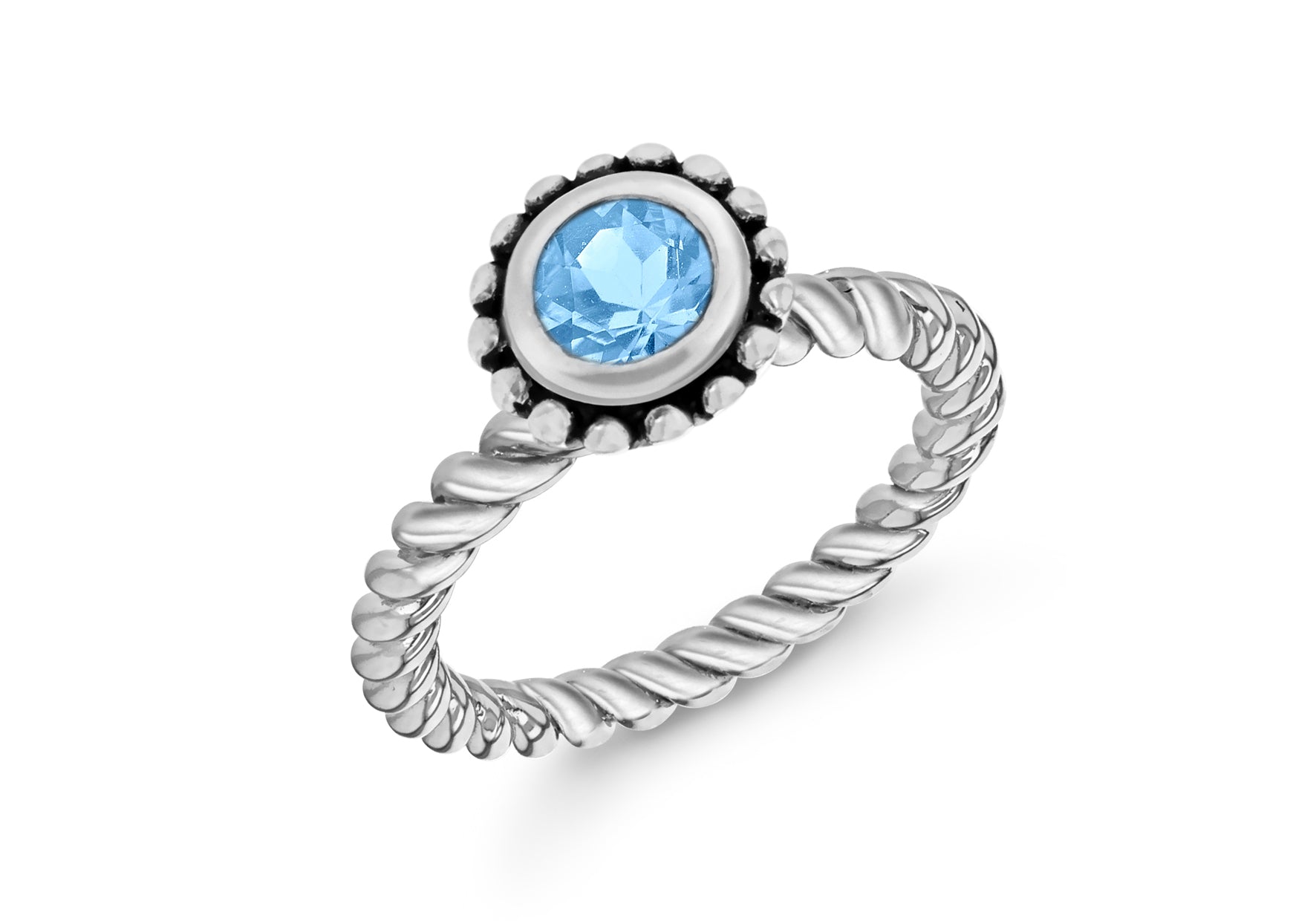Sterling Silver Rhodium Plated Round Blue Zirconia Stacking Ring