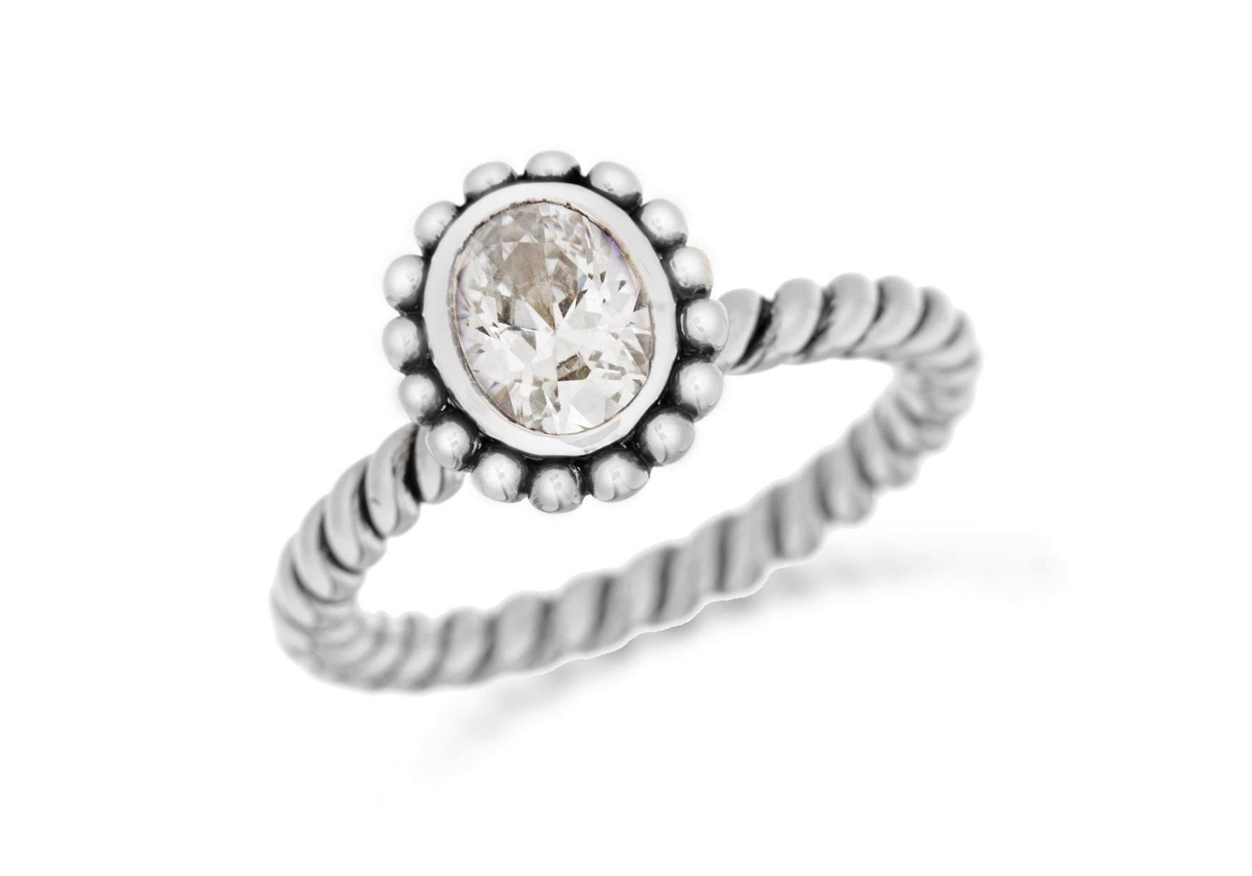 Sterling Silver Rhodium Plated Oval White Zirconia Stacking Ring