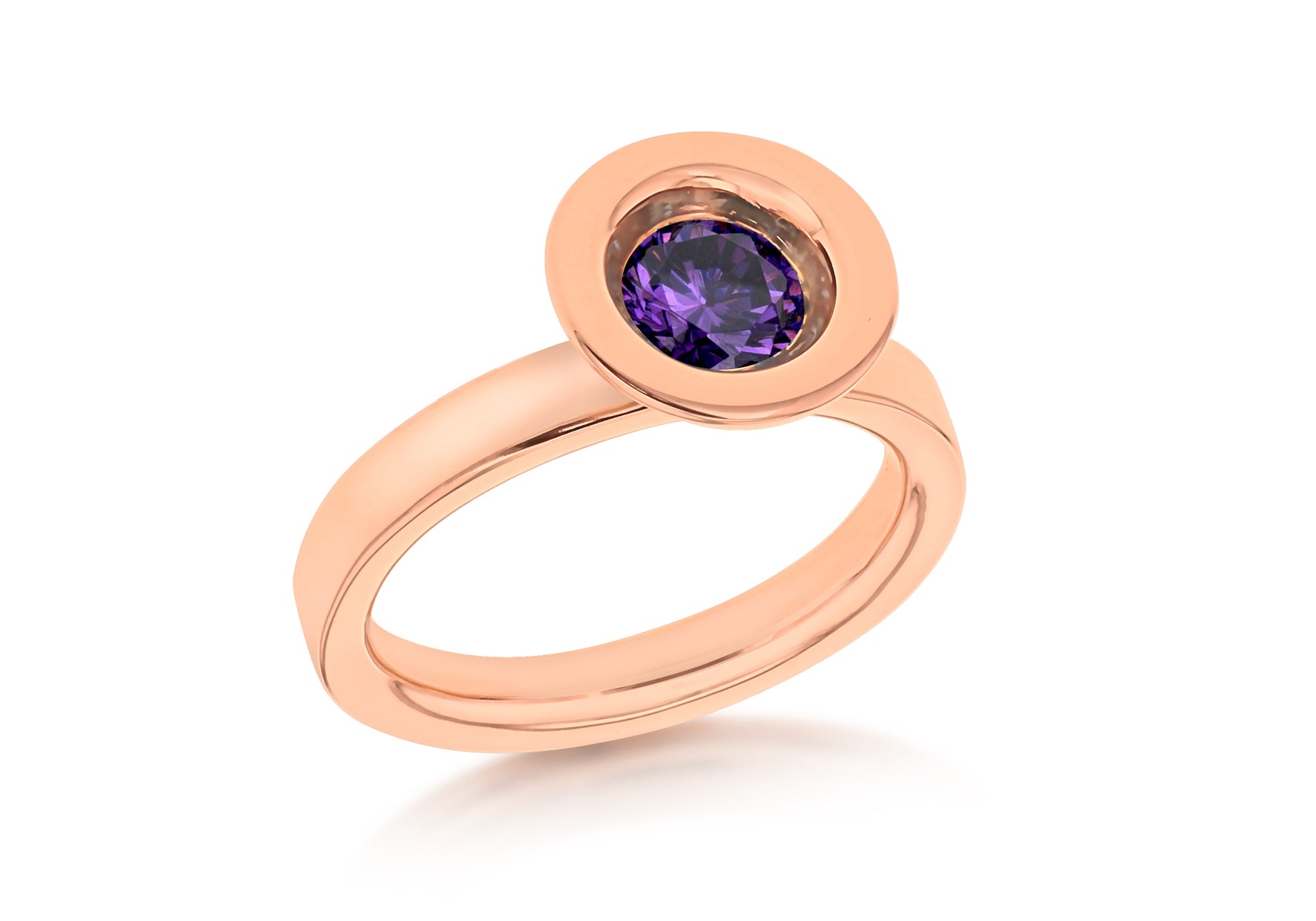 Sterling Silver Rose Gold Plated Round Purple Zirconia Stacking Ring