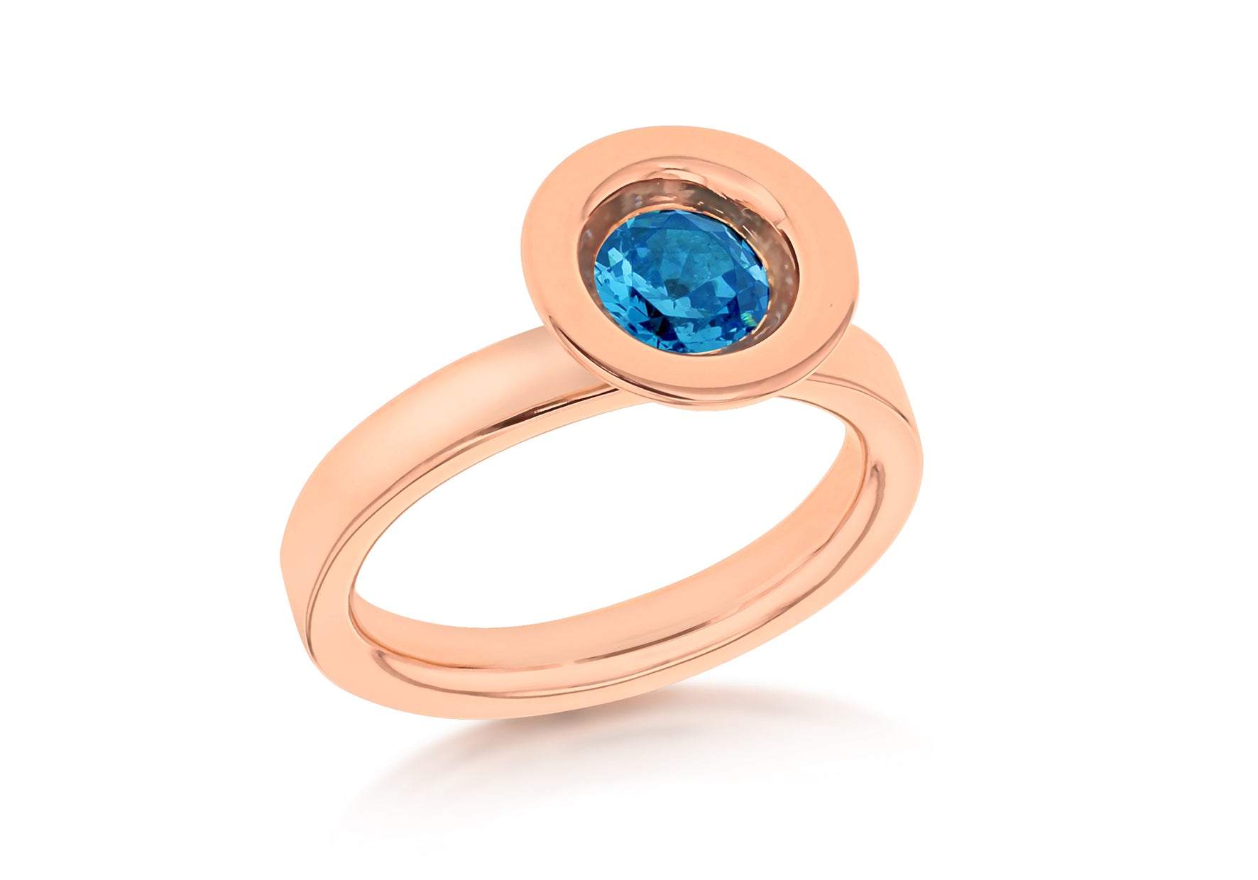 Sterling Silver Rose Gold Plated Round Blue Zirconia Stacking Ring