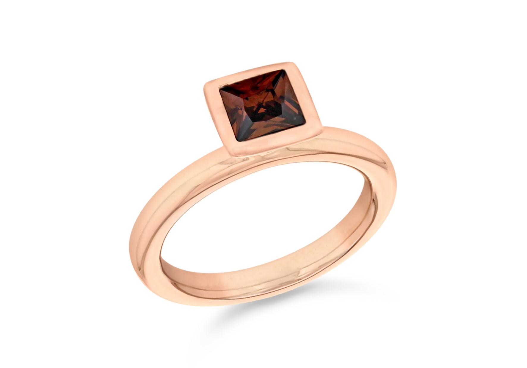 Sterling Silver Rose Gold Plated Square Brown Zirconia Stacking Ring