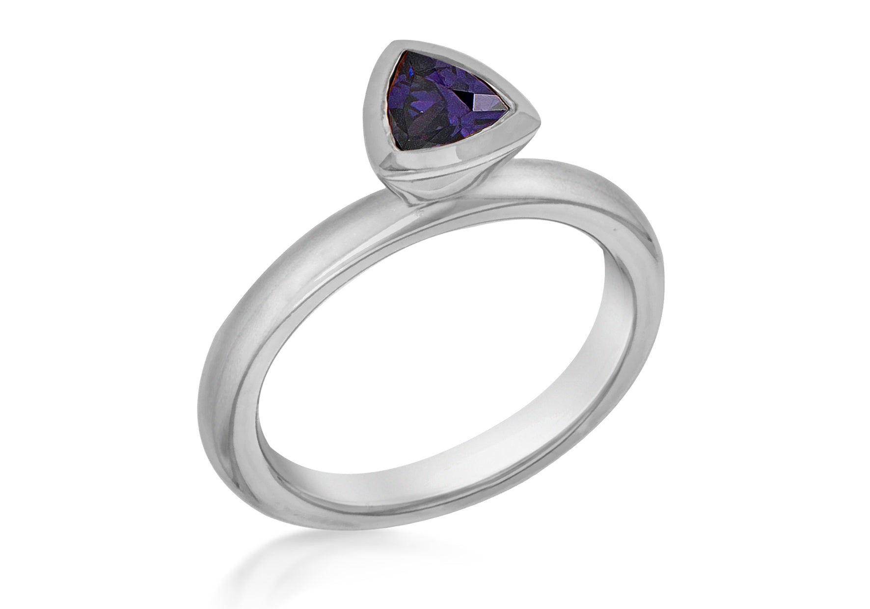 Sterling Silver Black Rhodium Plated Tiangular Purple Zirconia Stacking Ring