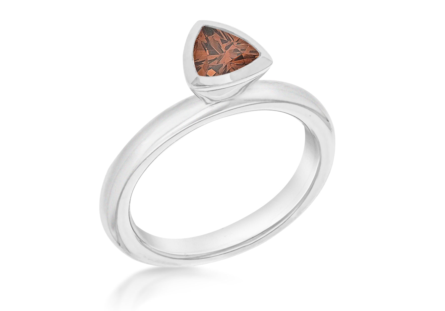 Sterling Silver Rhodium Plated Triangular Brown Zirconia Stacking Ring