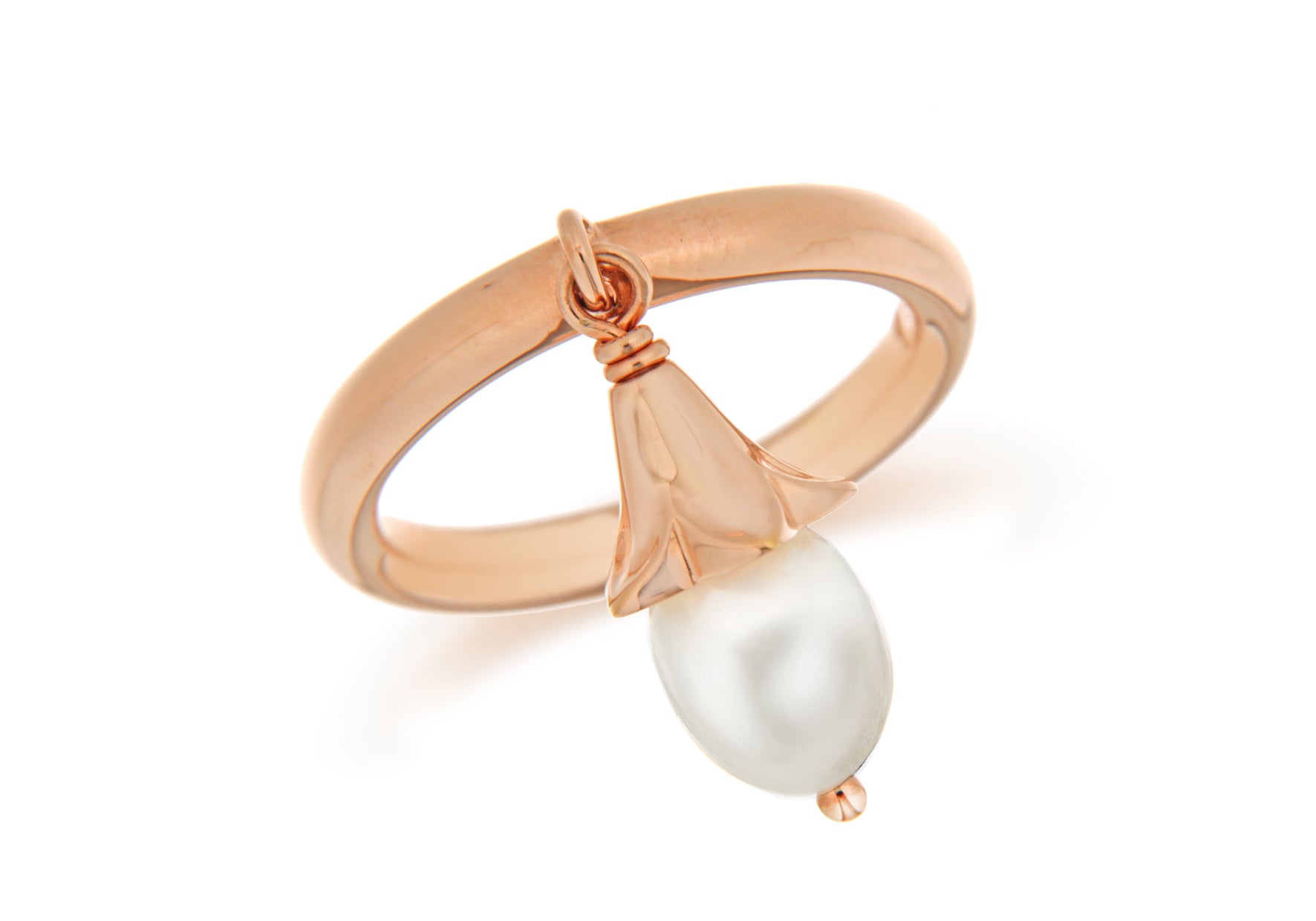 Sterling Silver Rose Gold Plated White Pearl Drop Stacking Ring