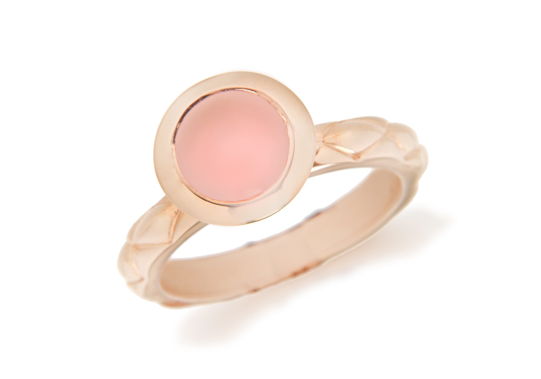 Sterling Silver Rose Gold Plated Round Pink Opaque Crystal  Patterned Stacking Ring