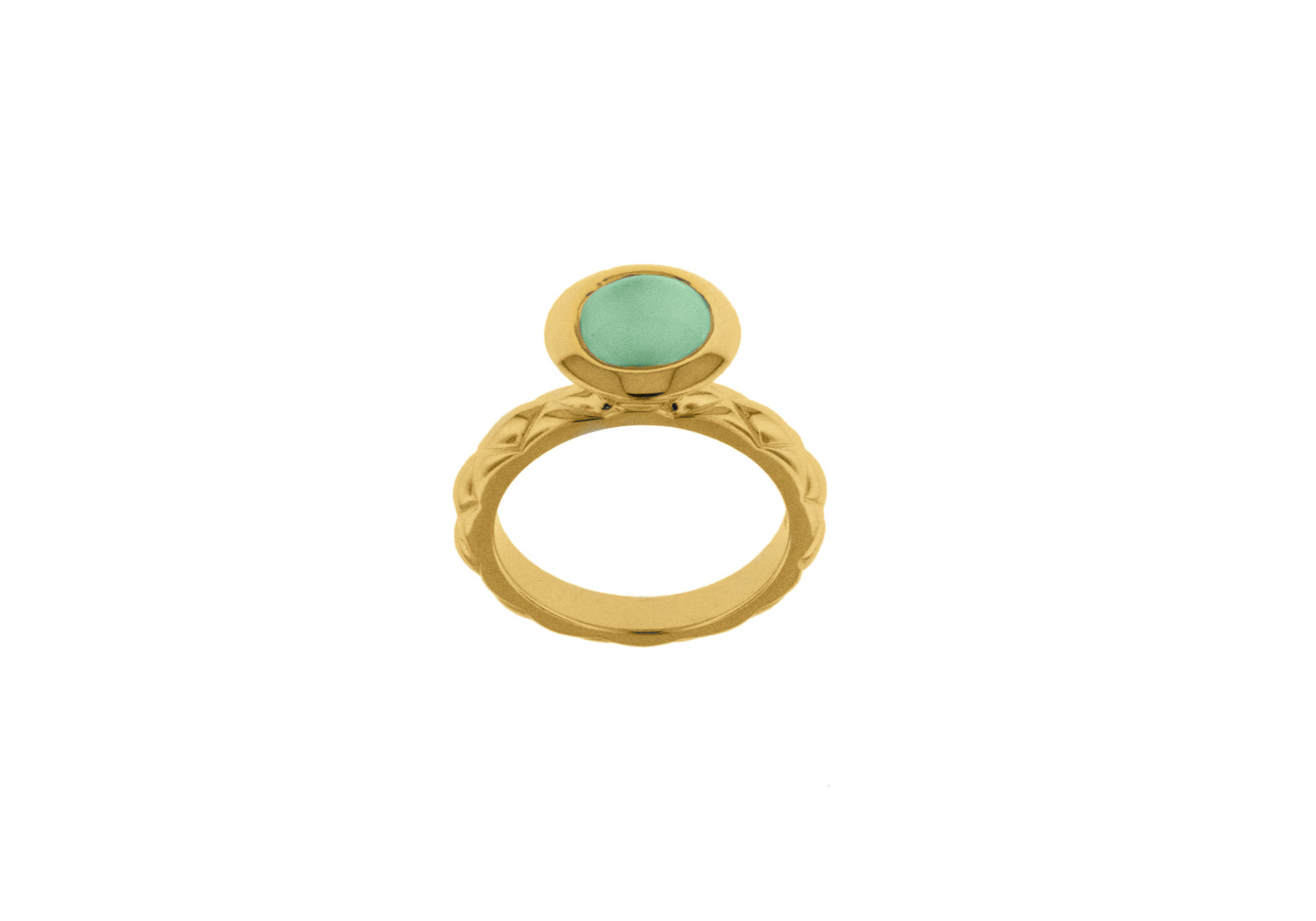 Sterling Silver Yellow Gold Plated Round Turquoise Opaque Crystal Patterned Stacking Ring