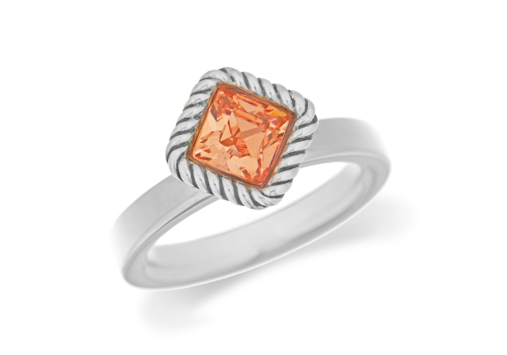 Sterling Silver Rhodium Plated Diamond Shaped Peah Crystal Stacking Ring