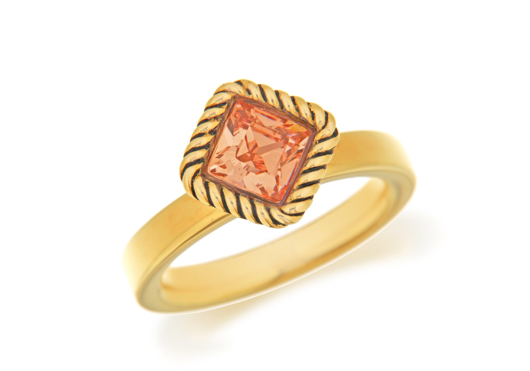 Sterling Silver Yellow Gold Plated Diamond Shaped Peah Crystal Stacking Ring