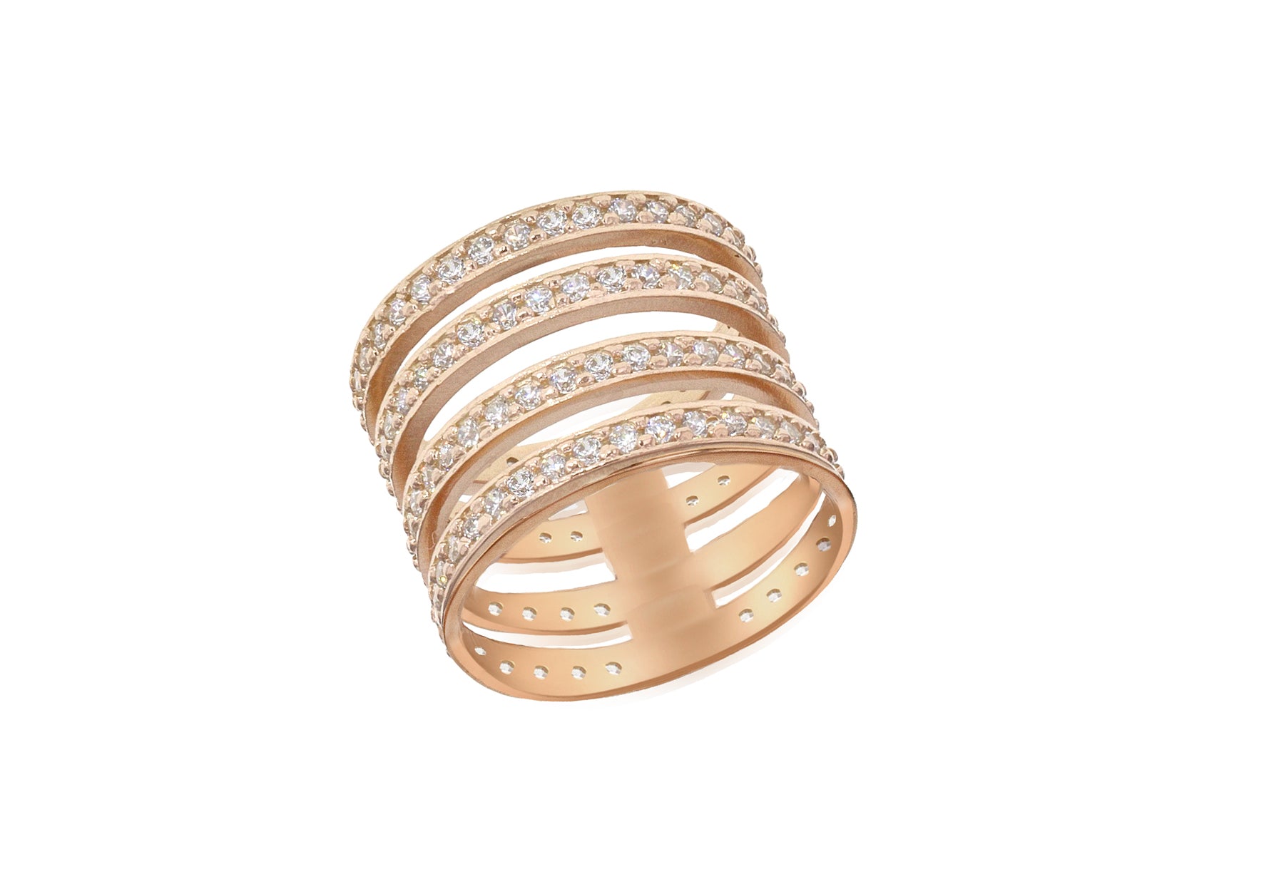Sterling Silver Rose Gold Plated Zirconia Ladder Ring