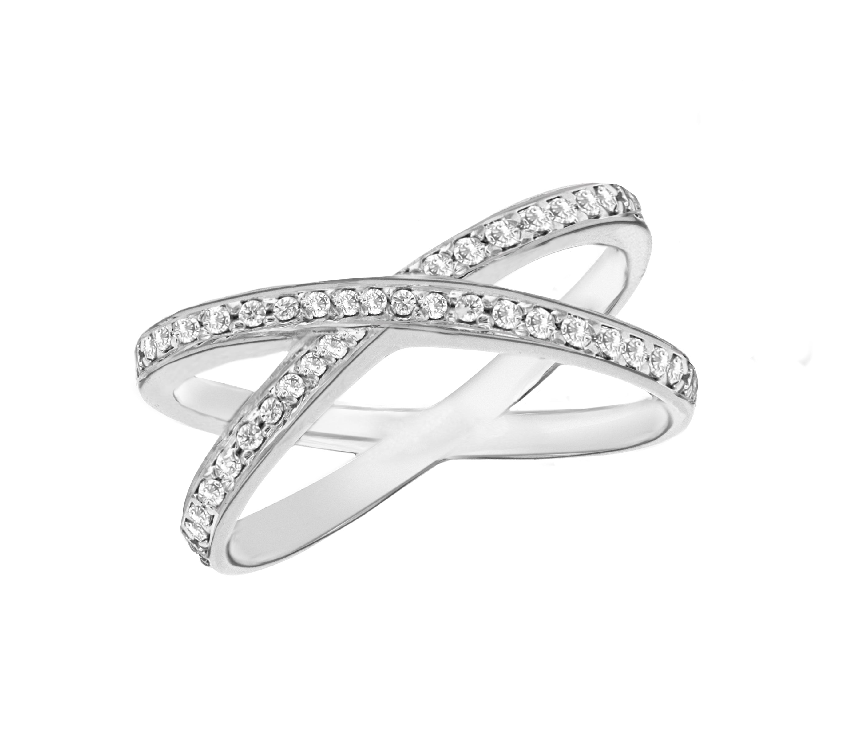Sterling Silver Rhodium Plated Zirconia Crossover Band Ring