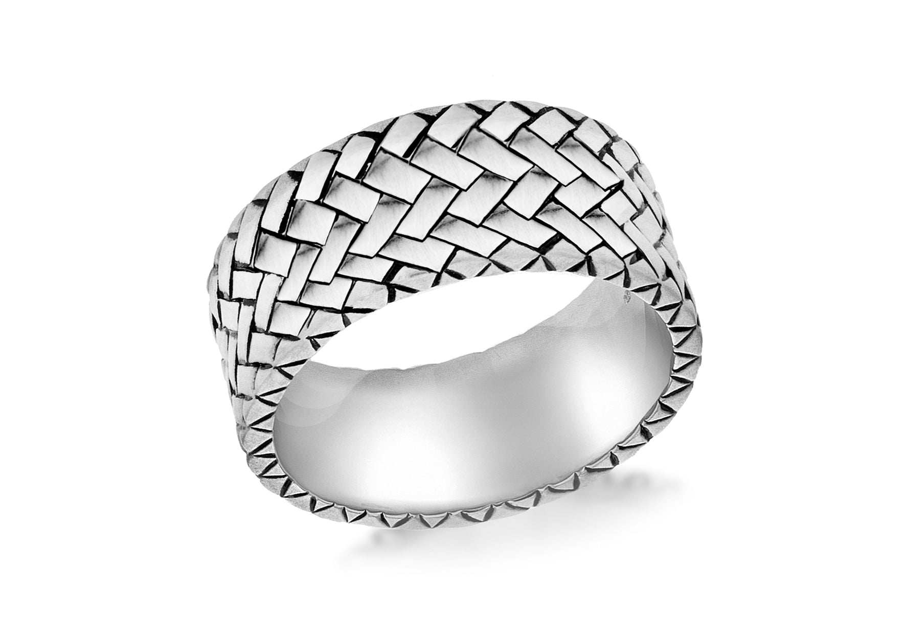 Stering Silver Herringbone Patterned Ring