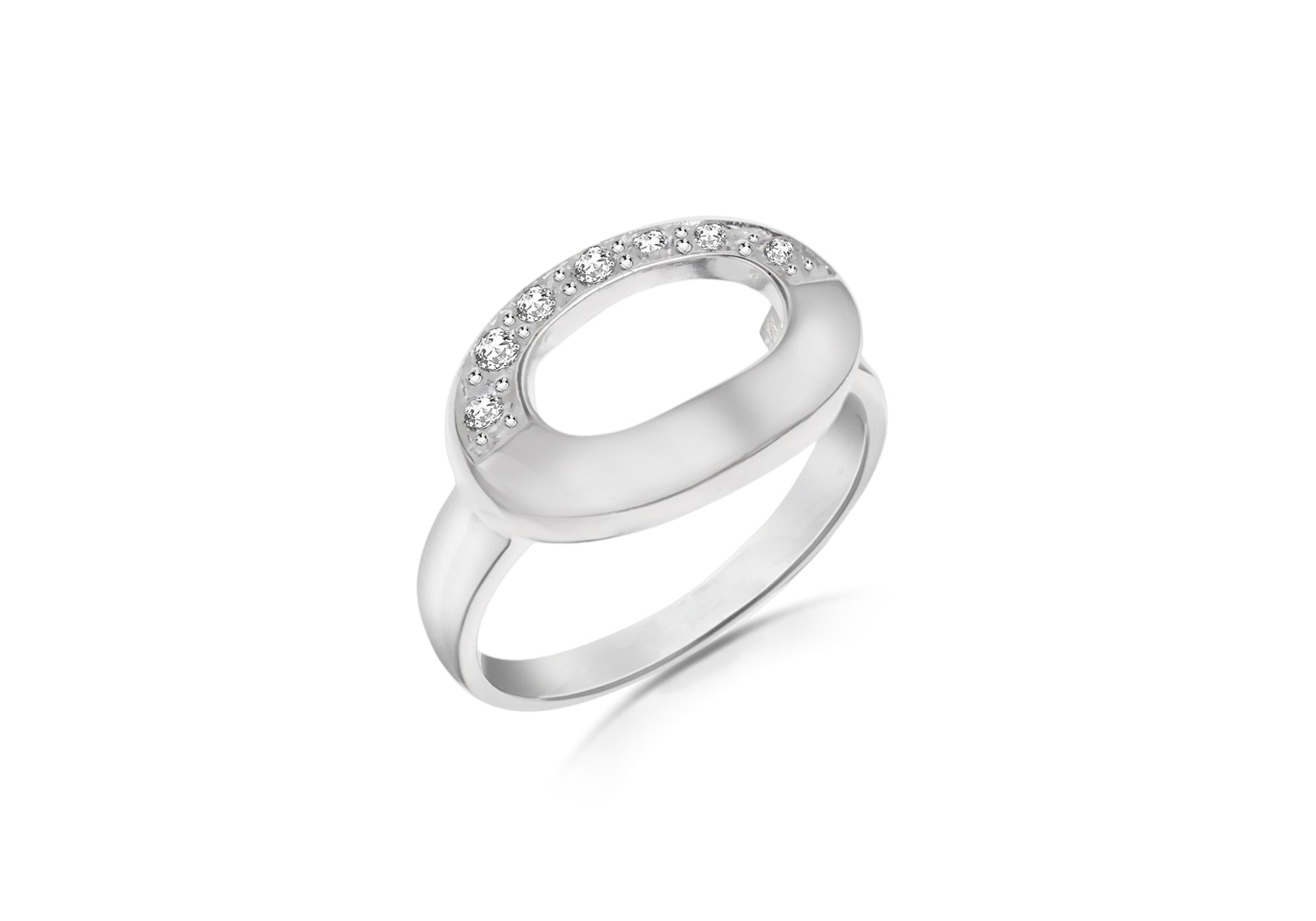 Sterling Silver White Zirconia Set Polo Ring