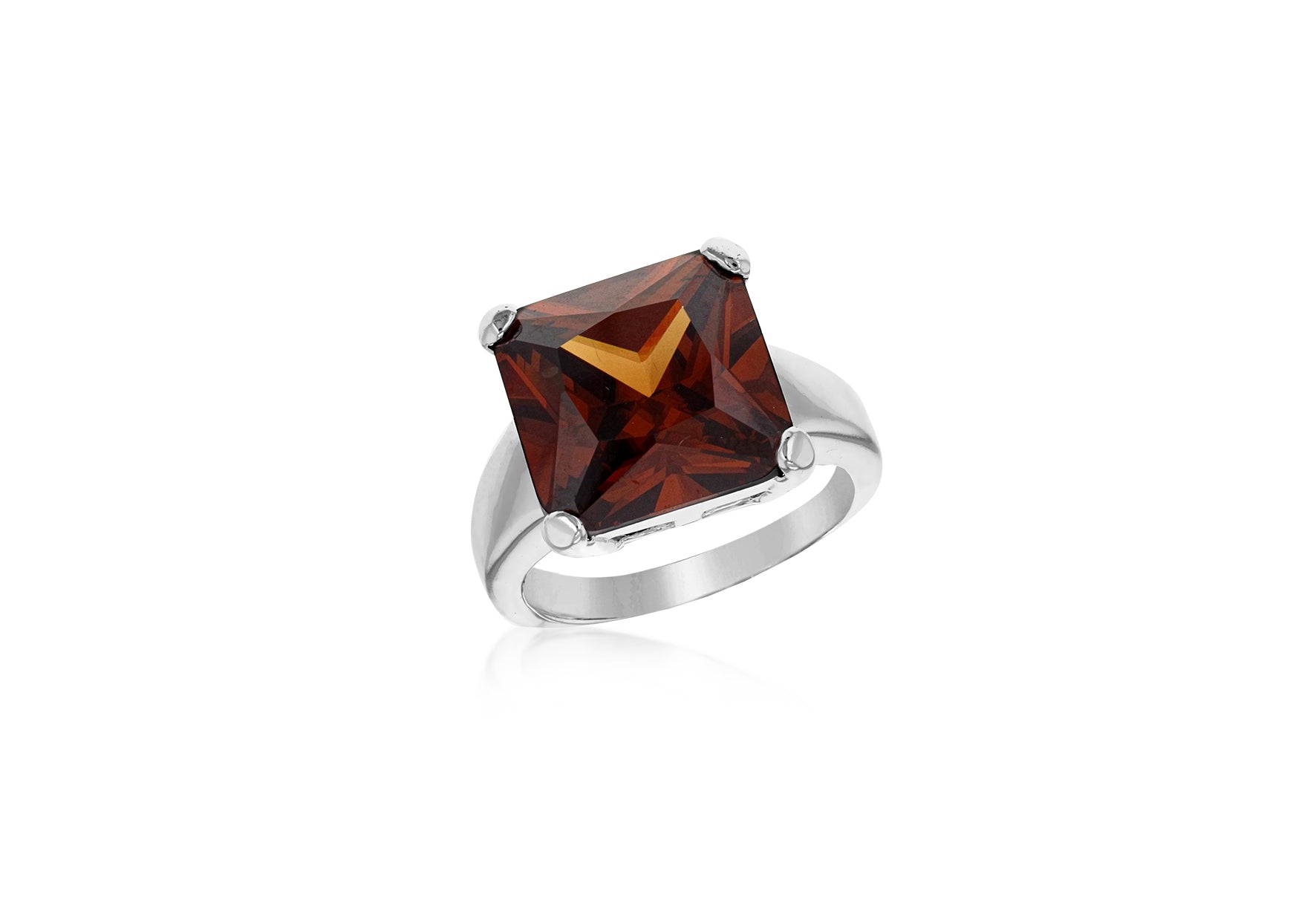 Sterling Silver Square Smokey Zirconia Stone Ring