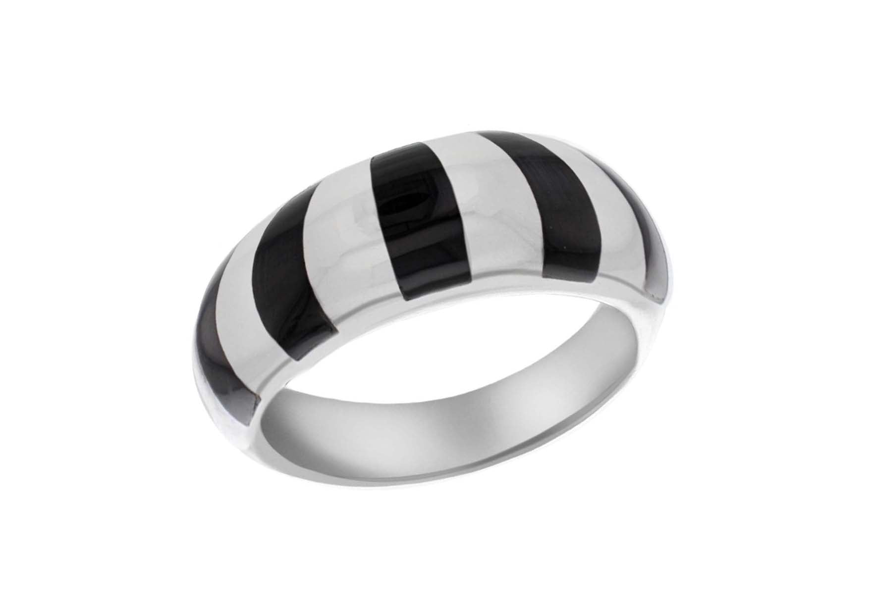 Sterling Silver Heavy Onyx Inlay Dome Ring