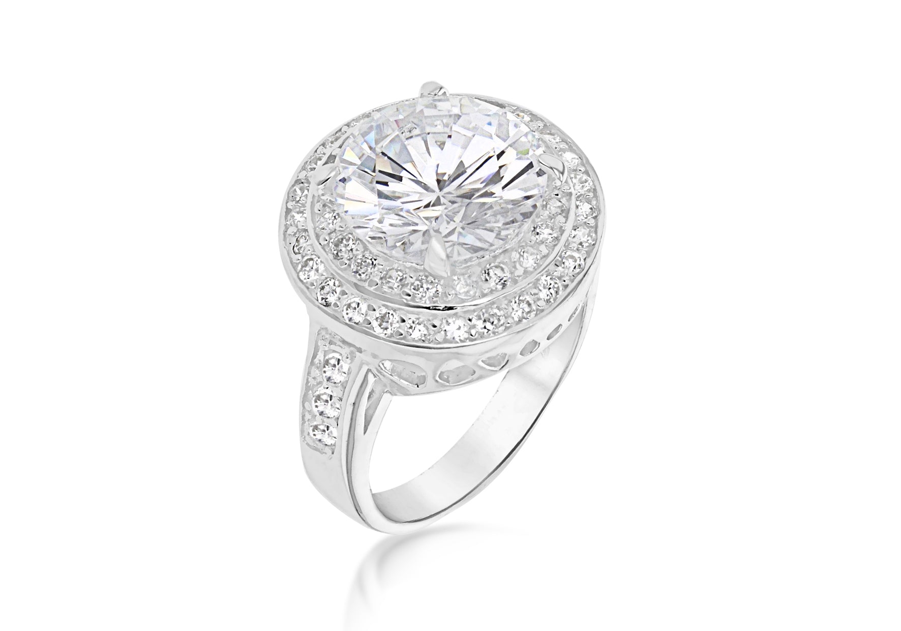 Sterling Silver White Zirconia Double Halo Ring